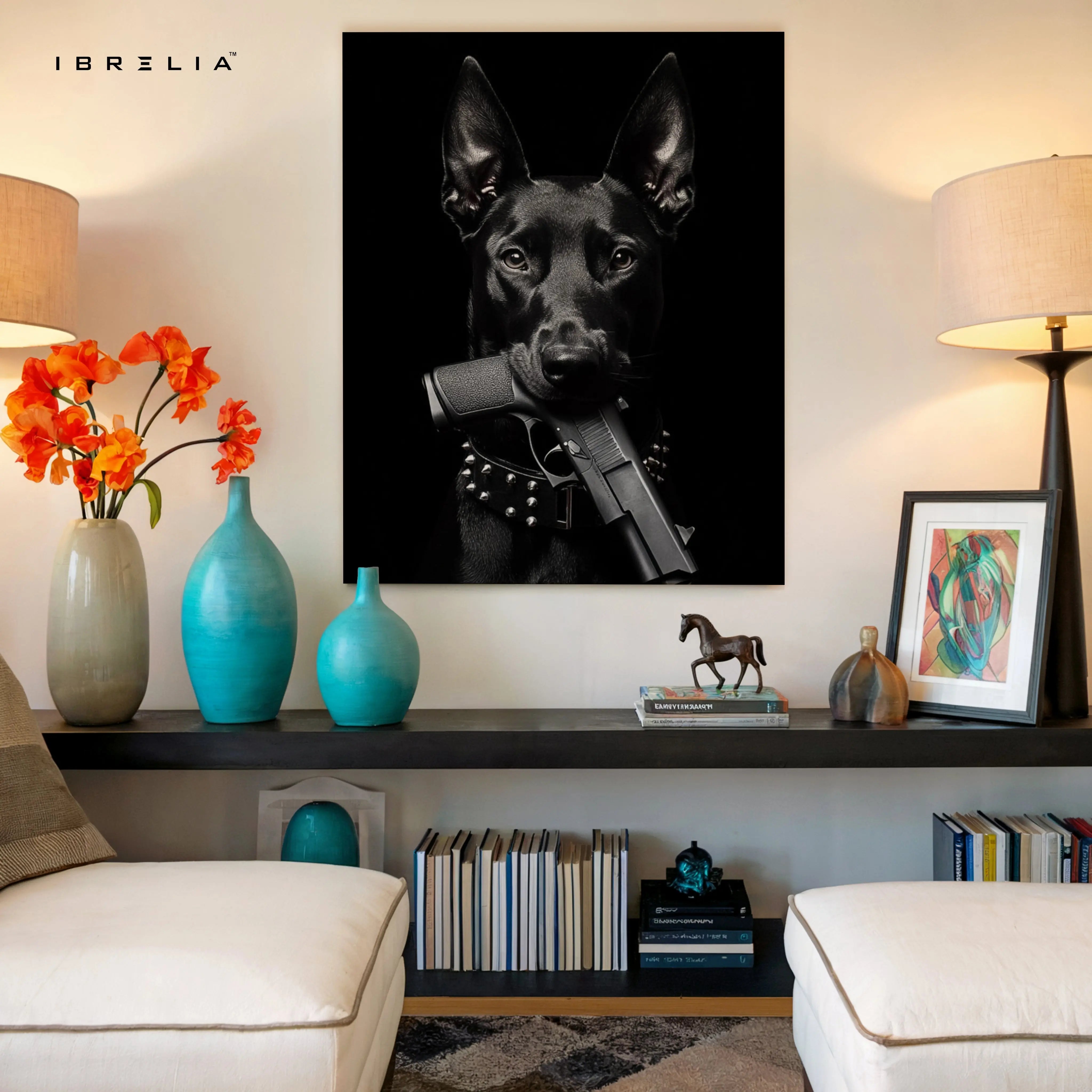 Midnight Guardian – Dark Canine Portrait 4K Ultra Wrap Frame Wall Art in Pakistan | IBRELIA™ IBRELIA