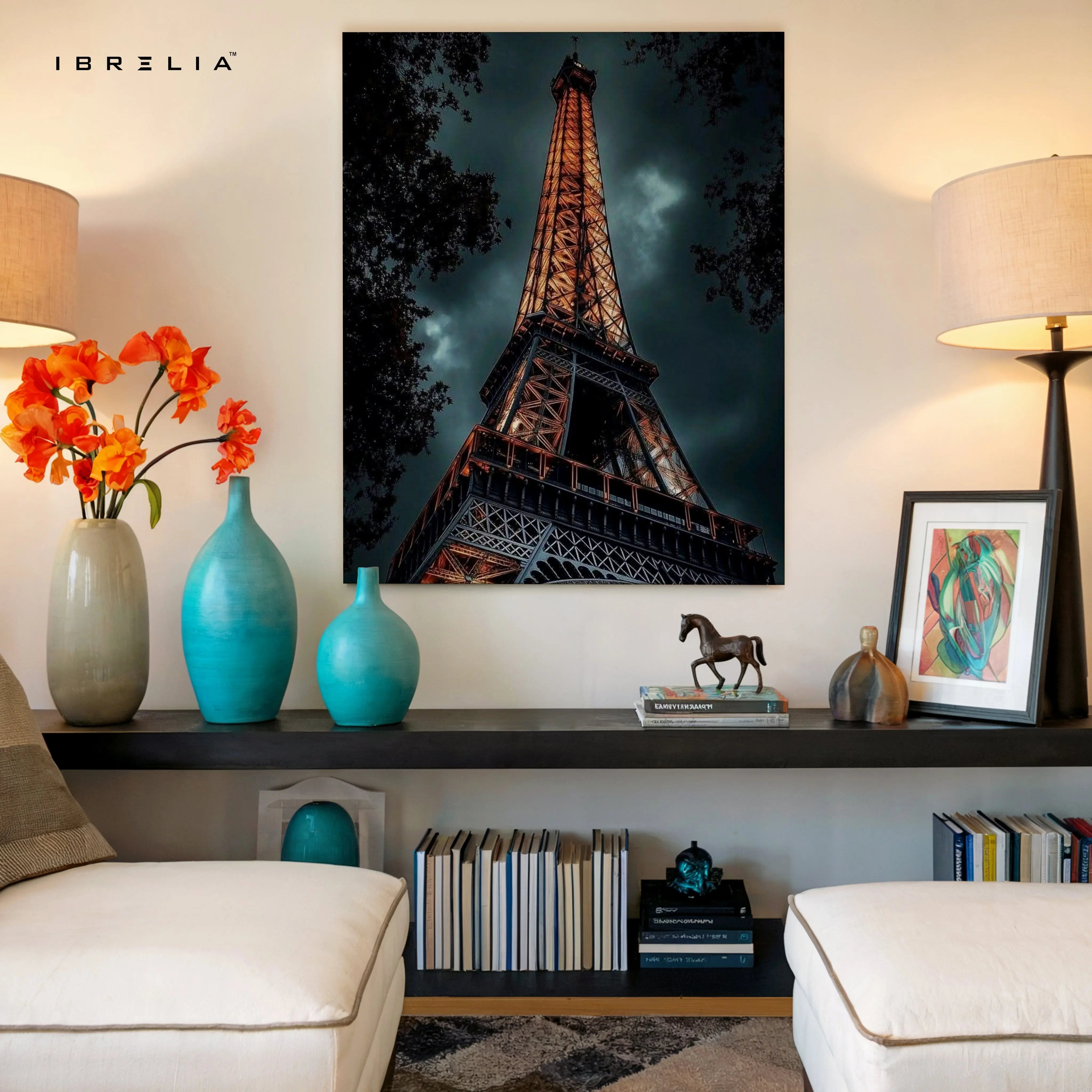 Eiffel Tower Noir Art – Dark Cinematic Paris Cityscape Wall Art | 4K Ultra Wrap Frame Wall Art in Pakistan | IBRELIA™ IBRELIA