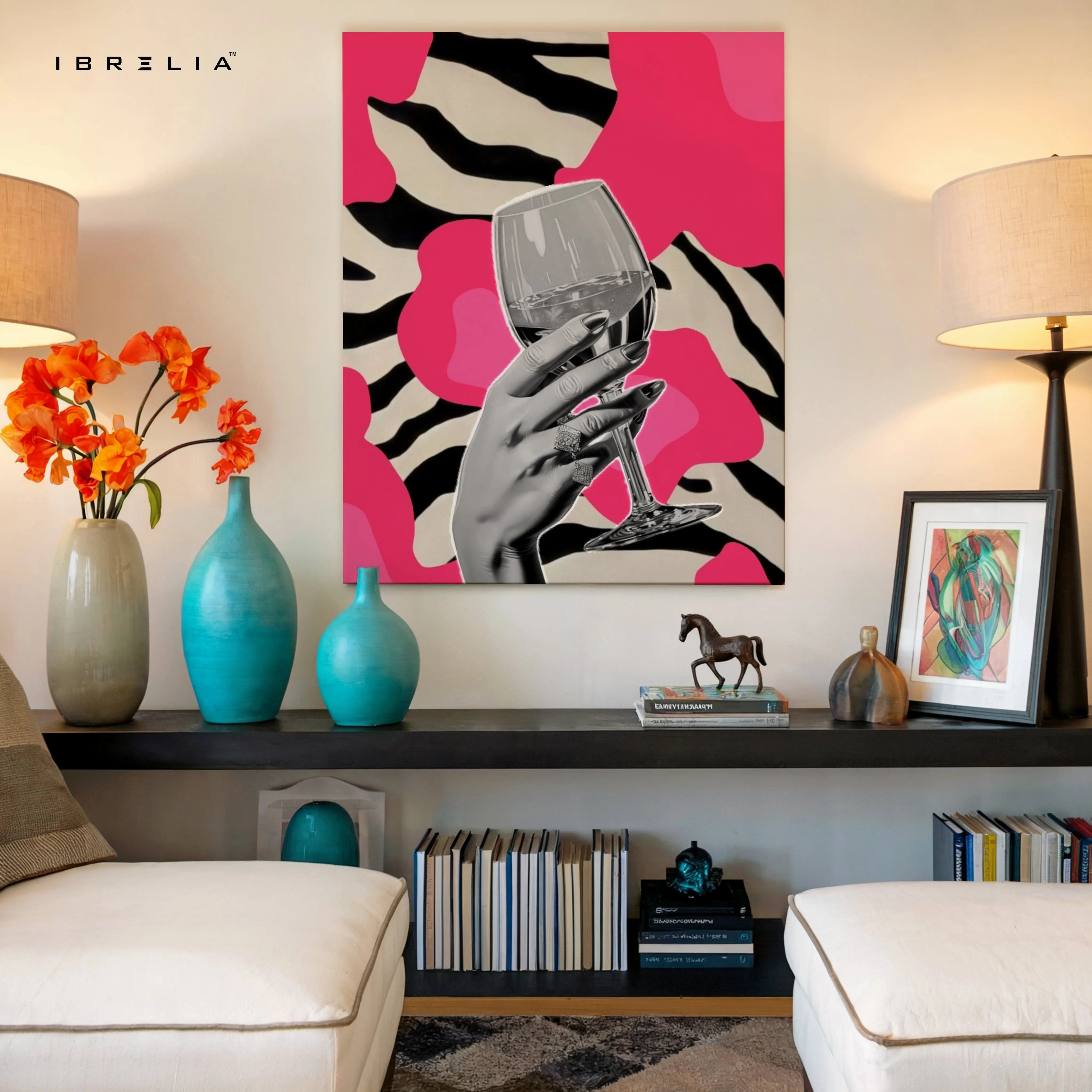 Pink Zebra Wine Glam Art – 4K Ultra Wrap Frame Wall Art in Pakistan | IBRELIA™ IBRELIA