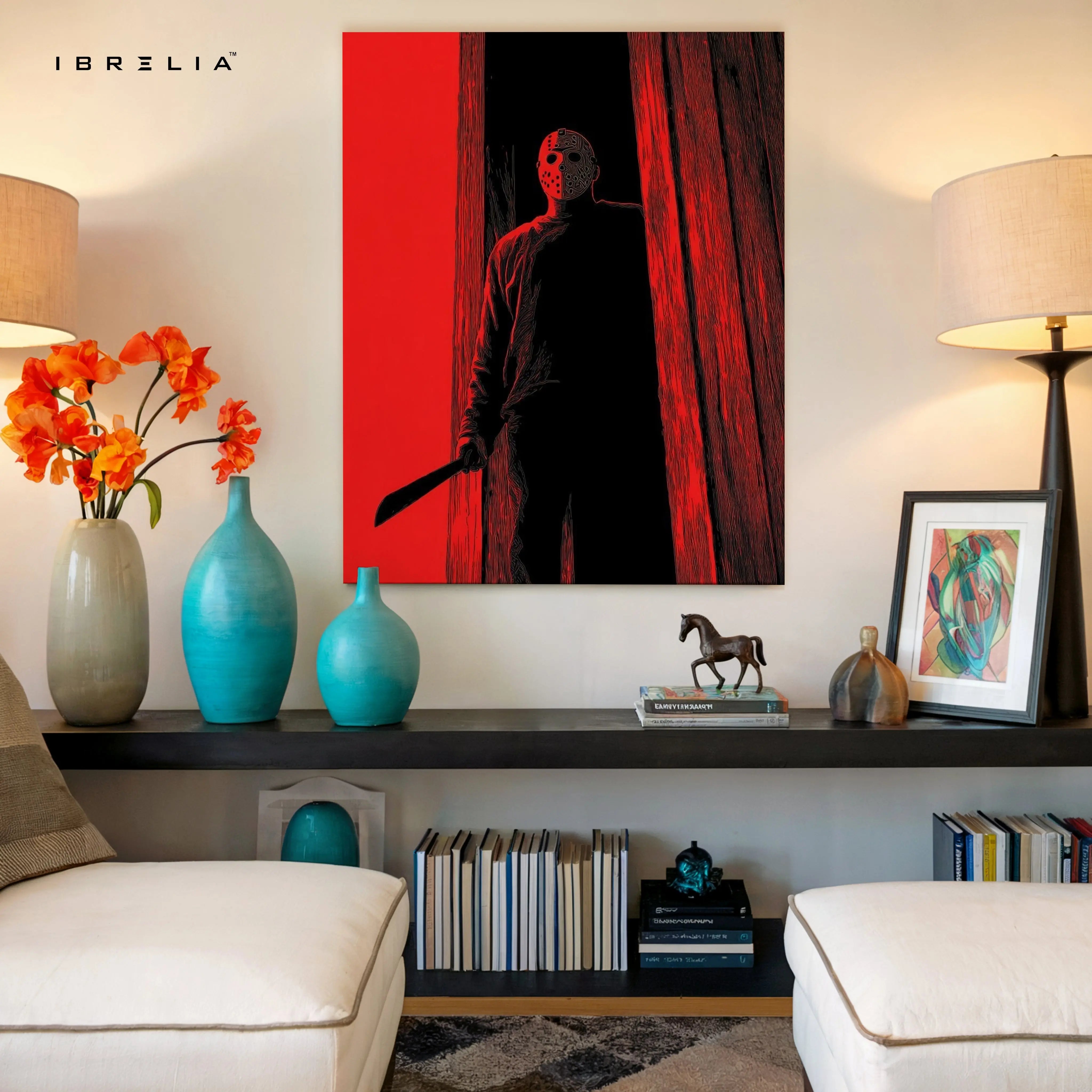 Crimson Threshold – Dark Psychological Noir Art | 4K Ultra Wrap Frame Wall Art in Pakistan | IBRELIA™ IBRELIA