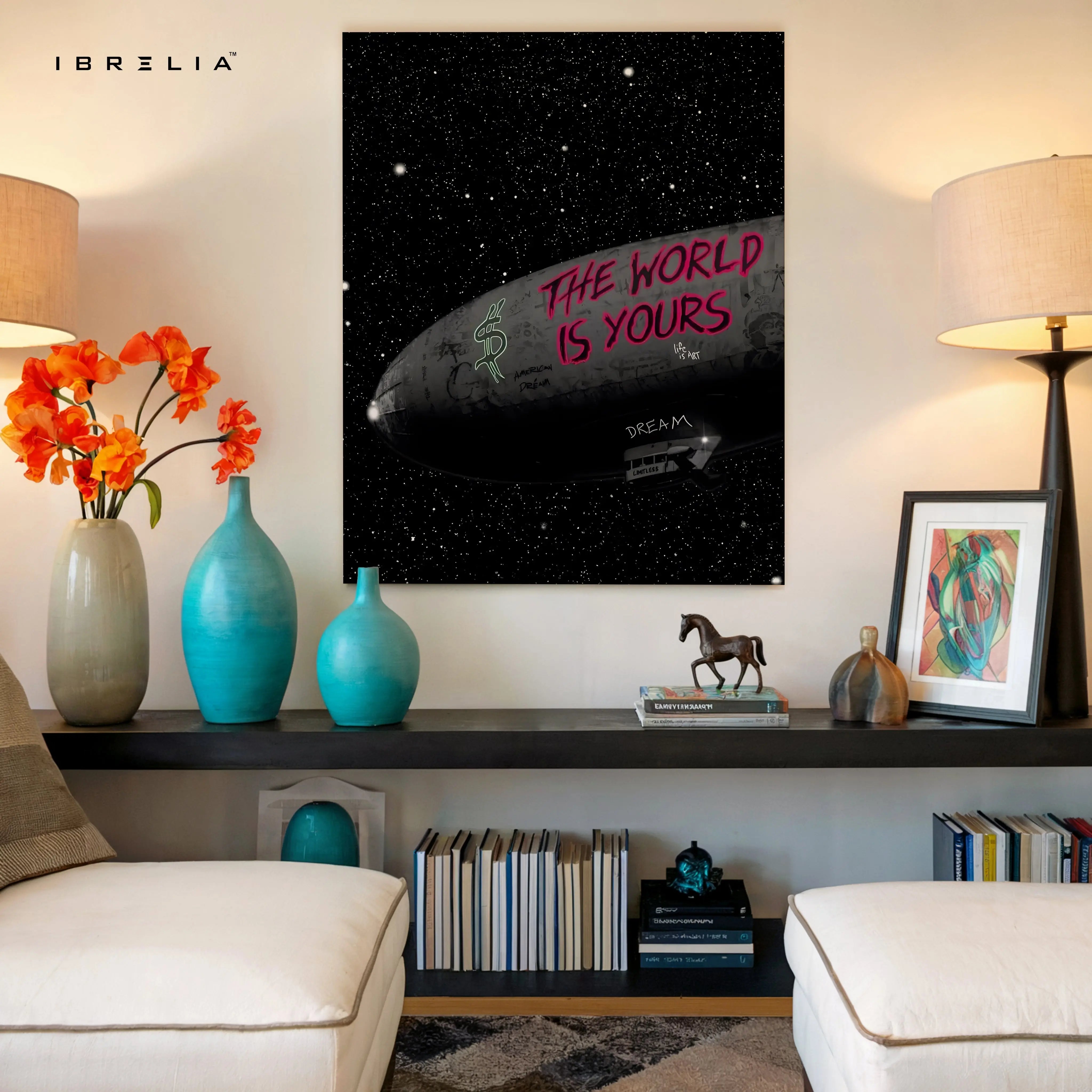 The World Is Yours – Cosmic Graffiti Motivation Art | 4K Ultra Wrap Frame Wall Art in Pakistan | IBRELIA™ IBRELIA