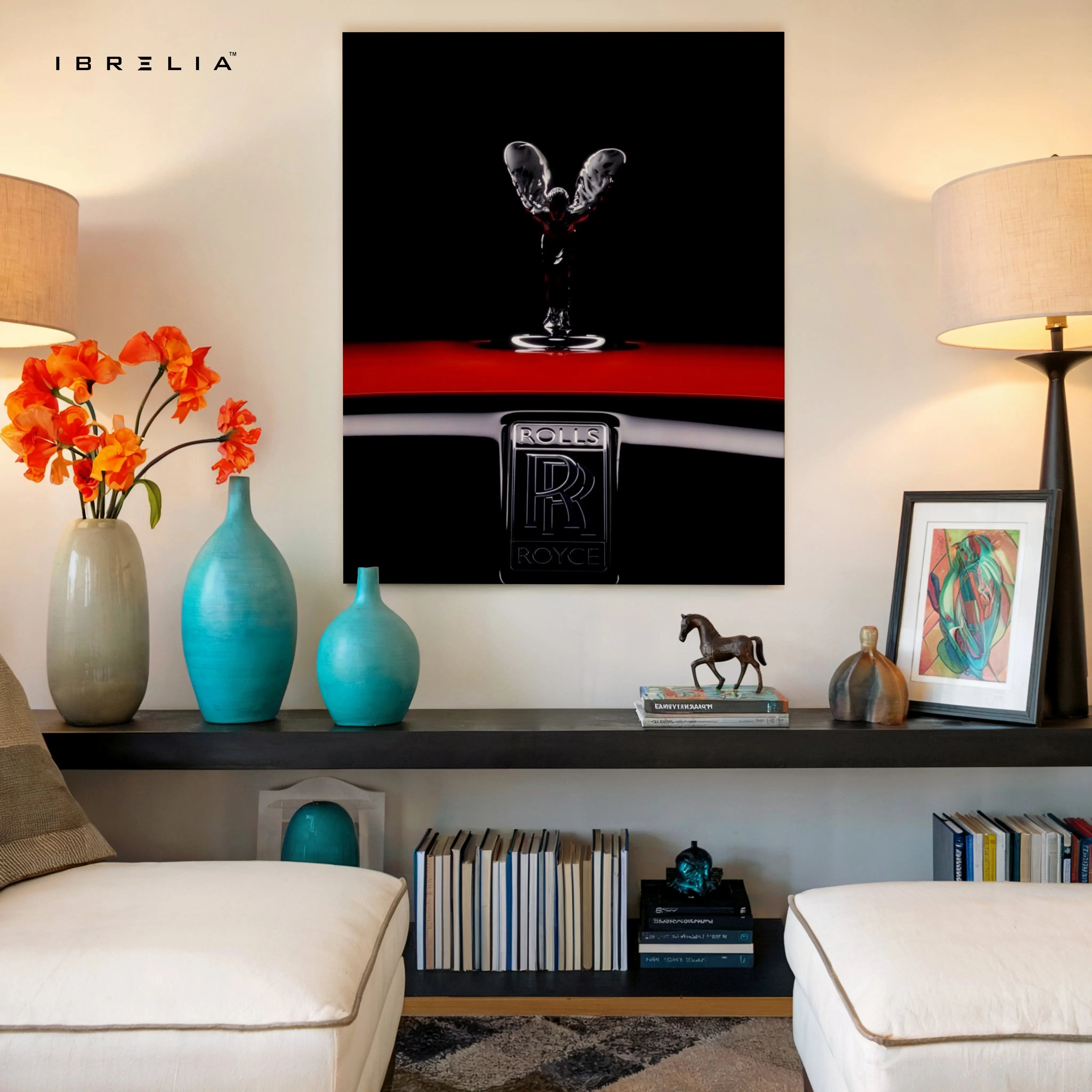 Spirit of Luxury – Rolls-Royce Noir Emblem Art | 4K Ultra Wrap Frame Wall Art in Pakistan | IBRELIA™ IBRELIA