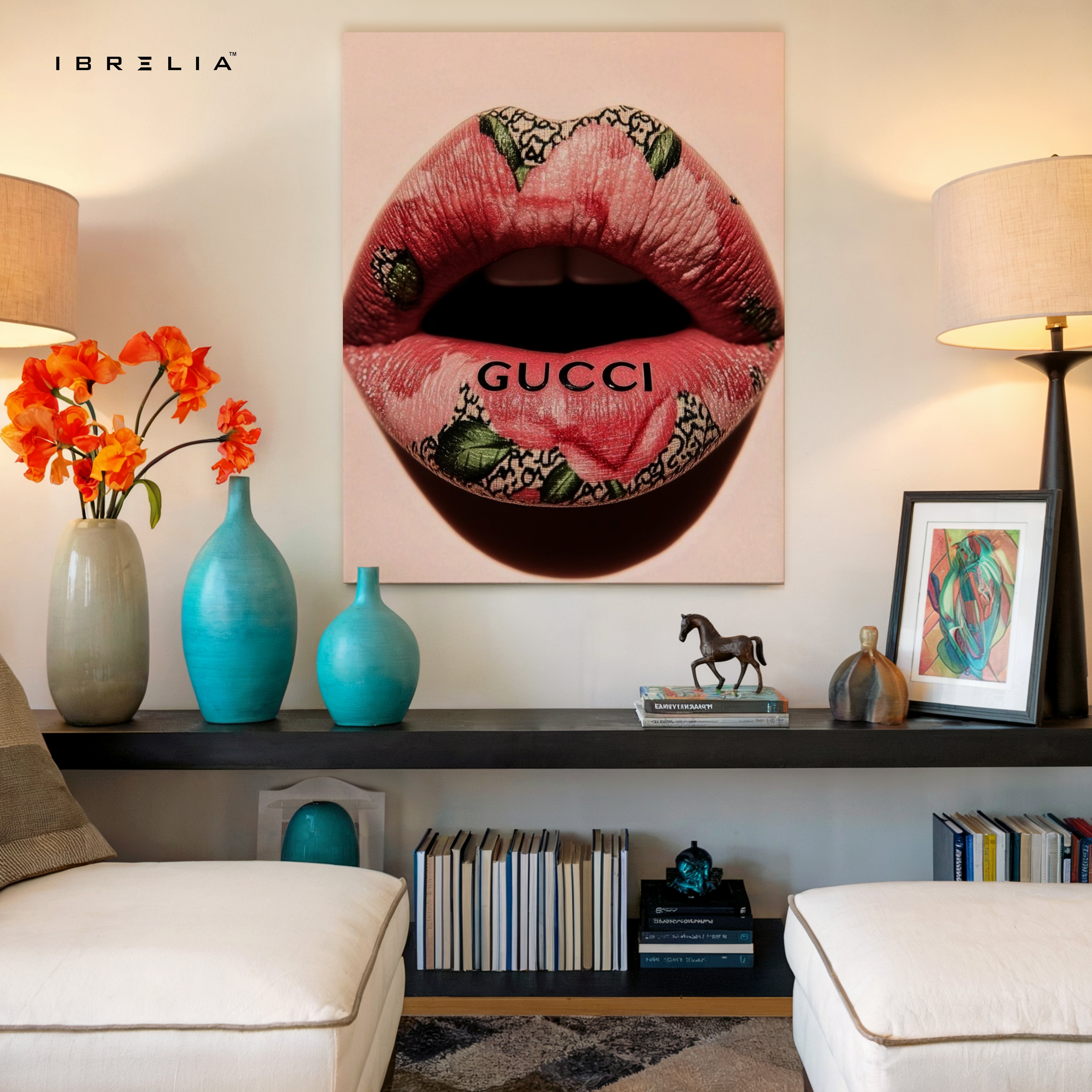 Gucci Floral Lips Glam Art – 4K Ultra Wrap Frame Wall Art in Pakistan | IBRELIA™ IBRELIA