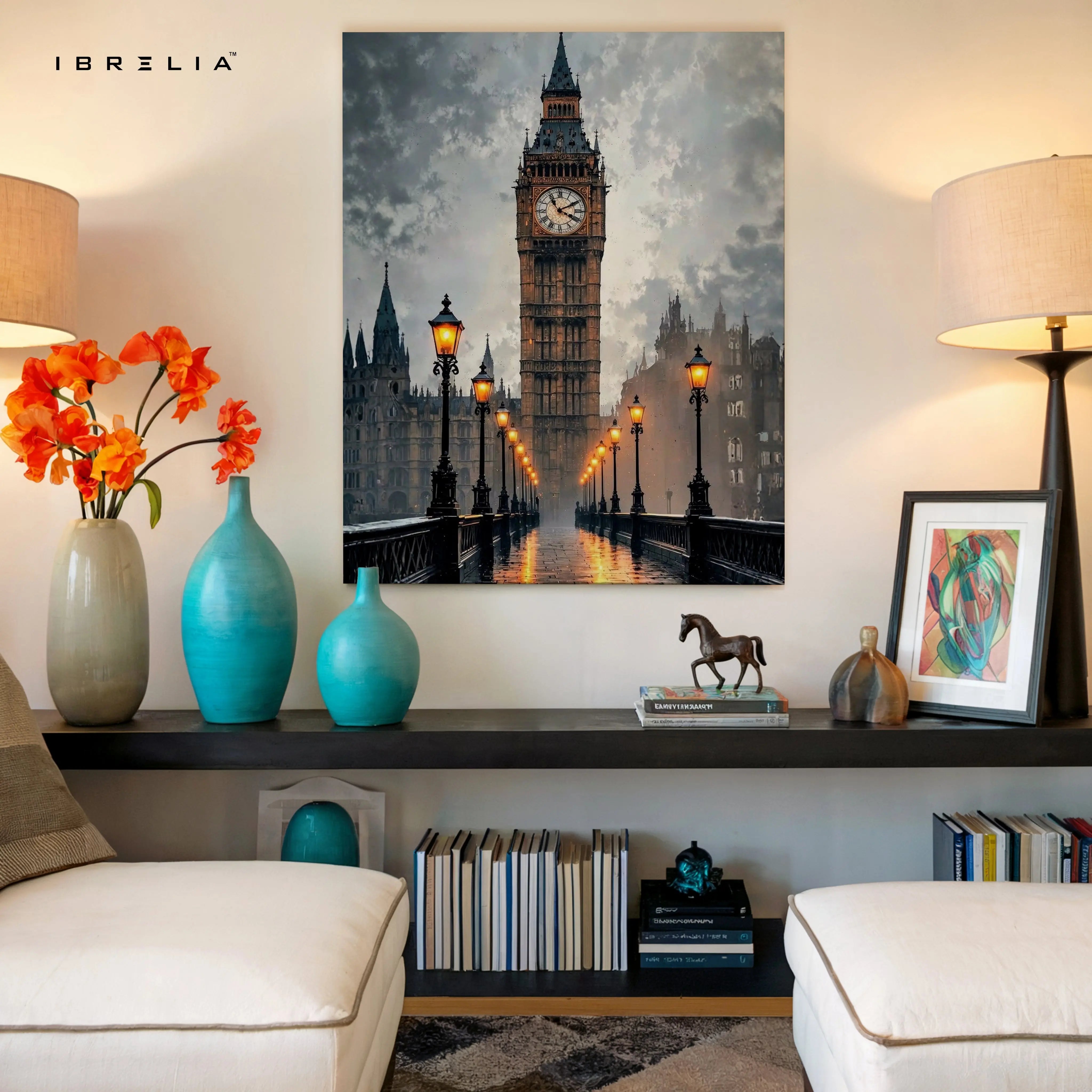 Big Ben Noir Art – Dark Cinematic London Cityscape Wall Art | 4K Ultra Wrap Frame Wall Art in Pakistan | IBRELIA™ IBRELIA