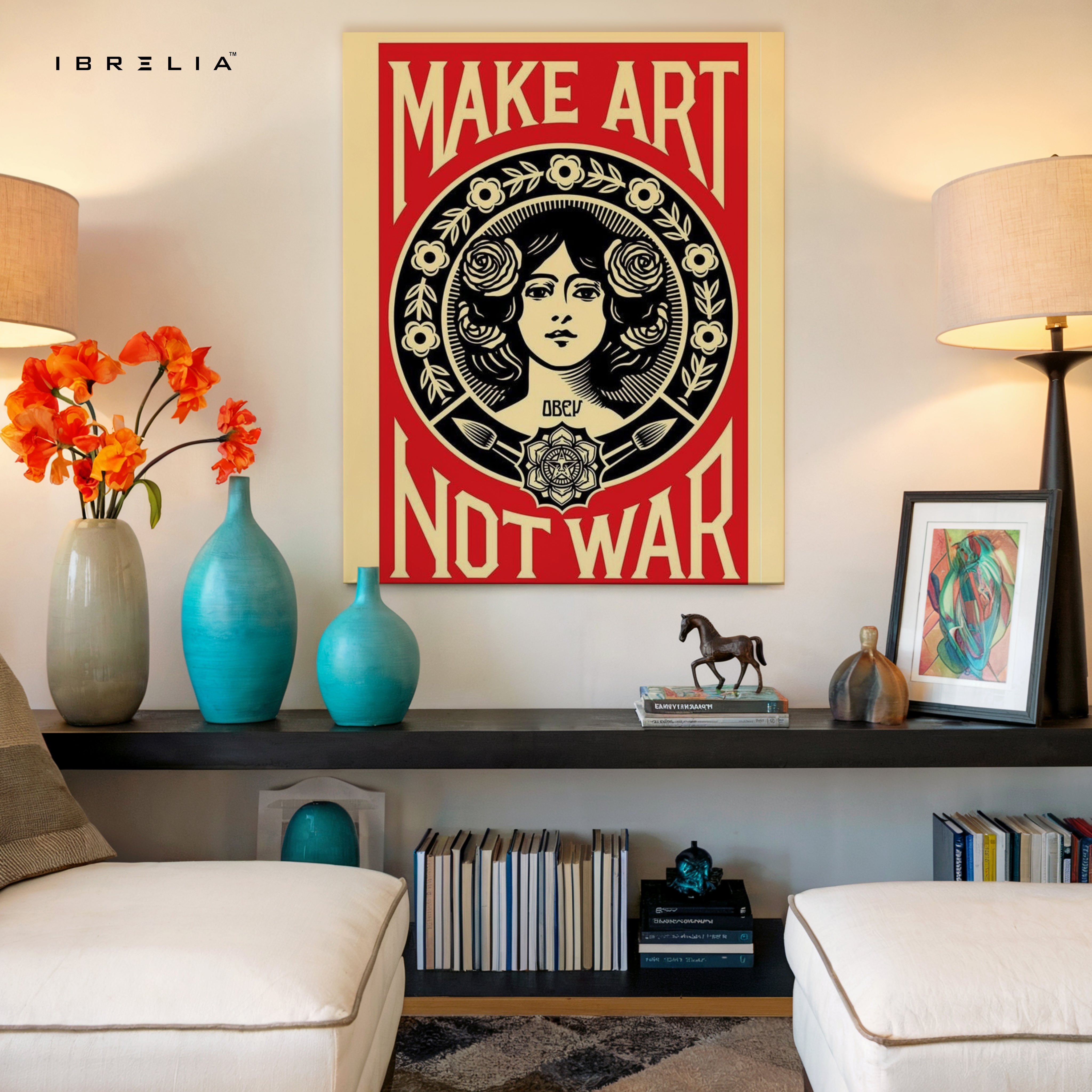 Make Art Not War – Bold Political Pop Art Poster | 4K Ultra Wrap Frame Wall Art in Pakistan | IBRELIA™