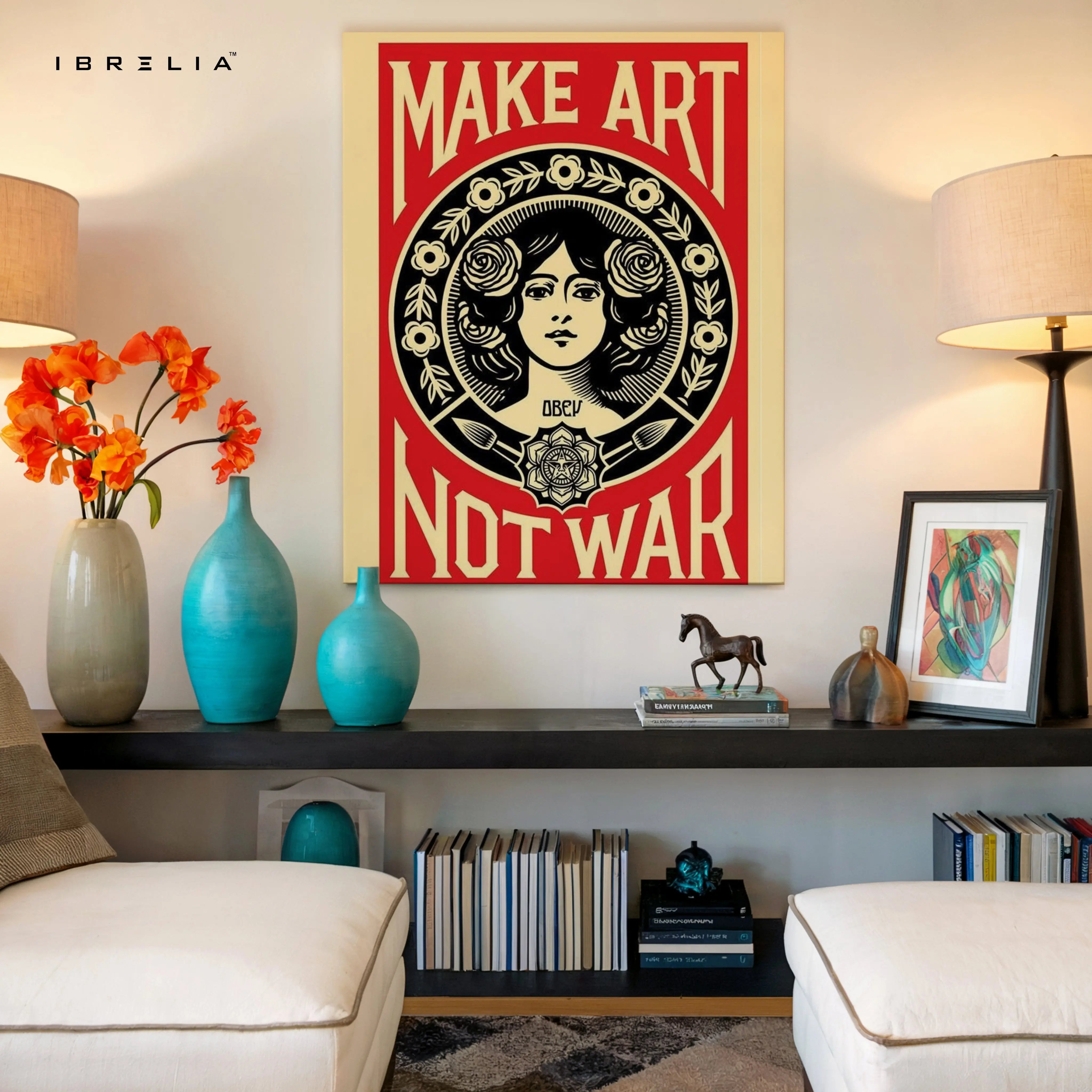 Make Art Not War – Bold Political Pop Art Poster | 4K Ultra Wrap Frame Wall Art in Pakistan | IBRELIA™ IBRELIA