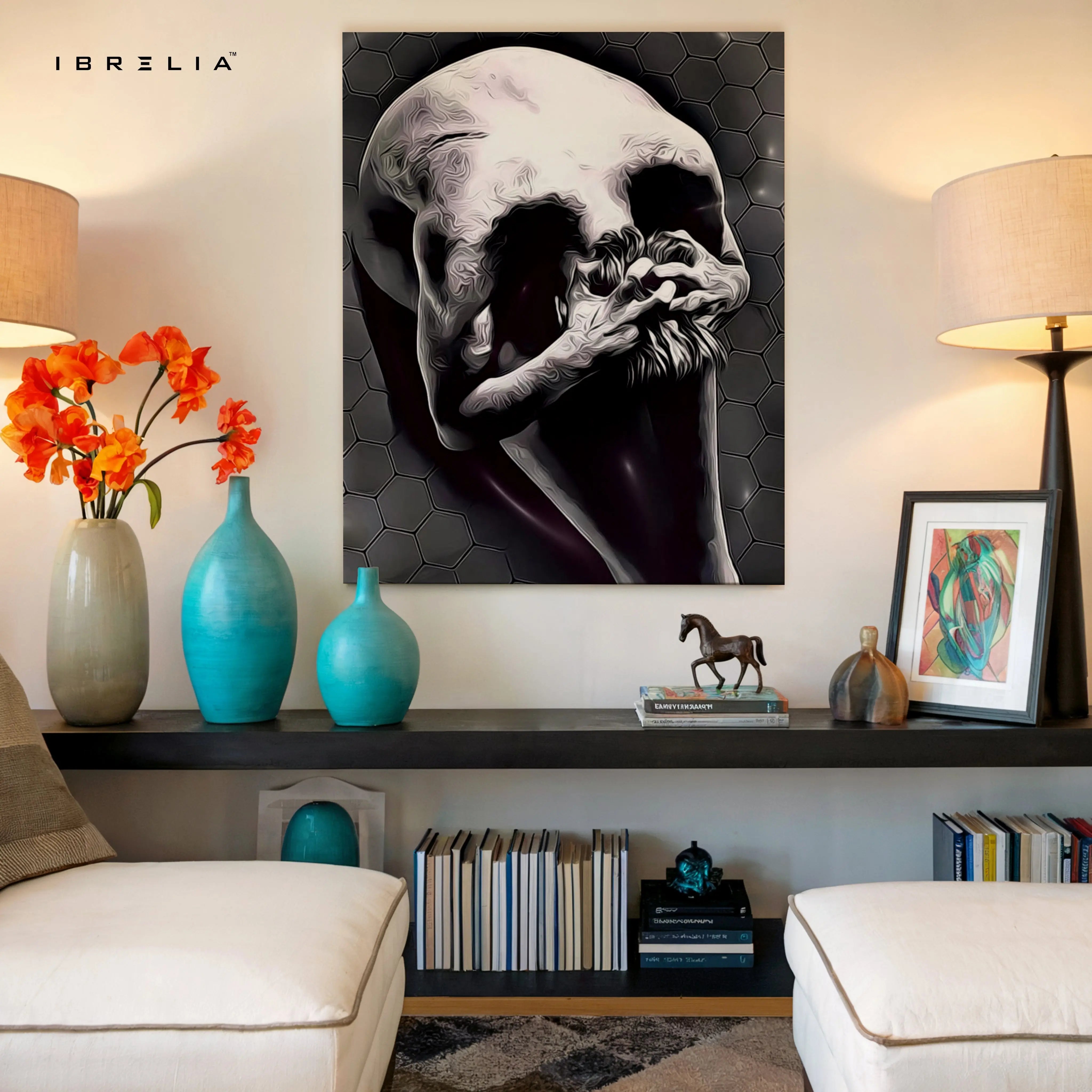 Silent Contemplation Skull – Dark Abstract Thought Art | 4K Ultra Wrap Frame Wall Art in Pakistan | IBRELIA™ IBRELIA