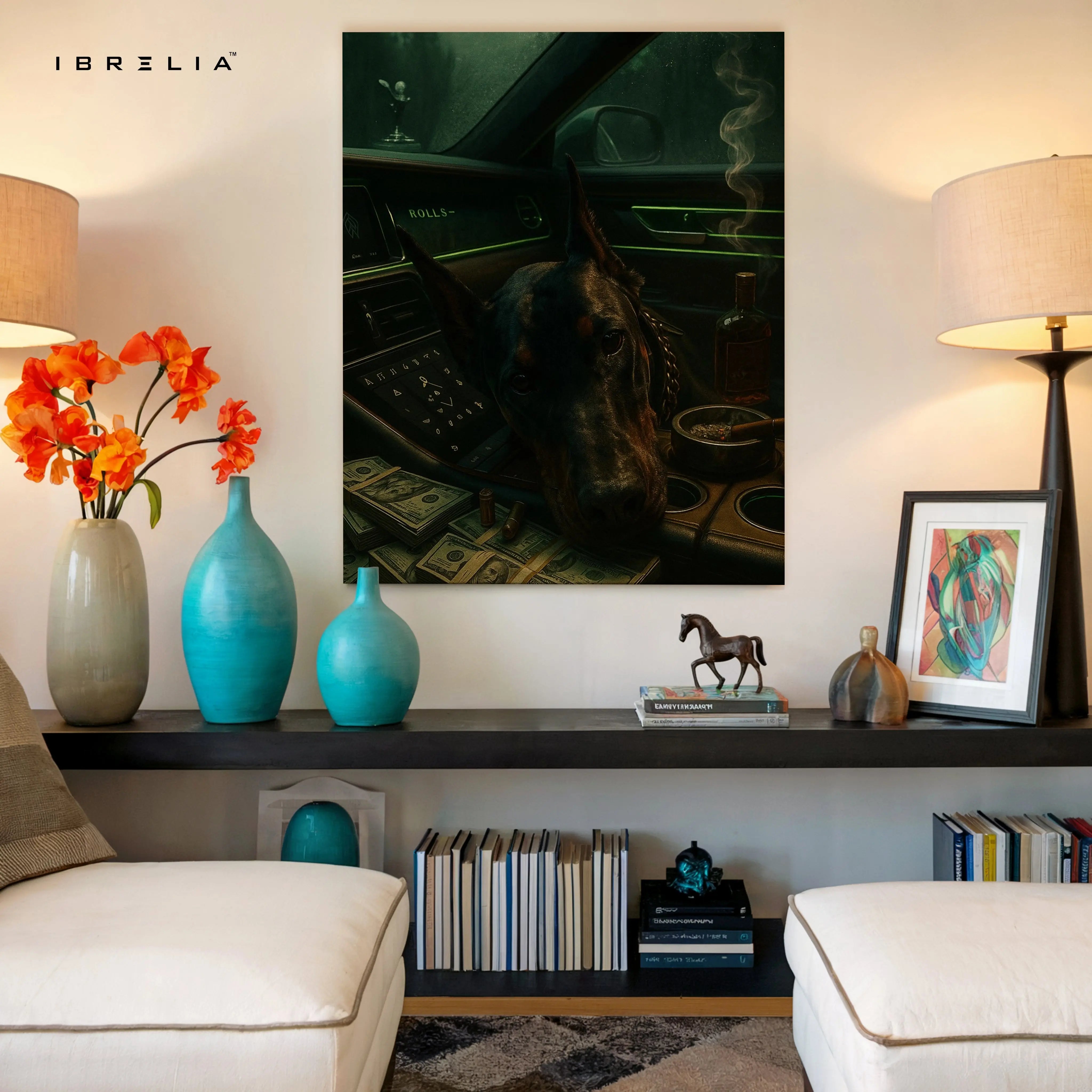 Luxury Doberman in Rolls Royce – 4K Ultra Wrap Frame Wall Art in Pakistan | IBRELIA™ IBRELIA