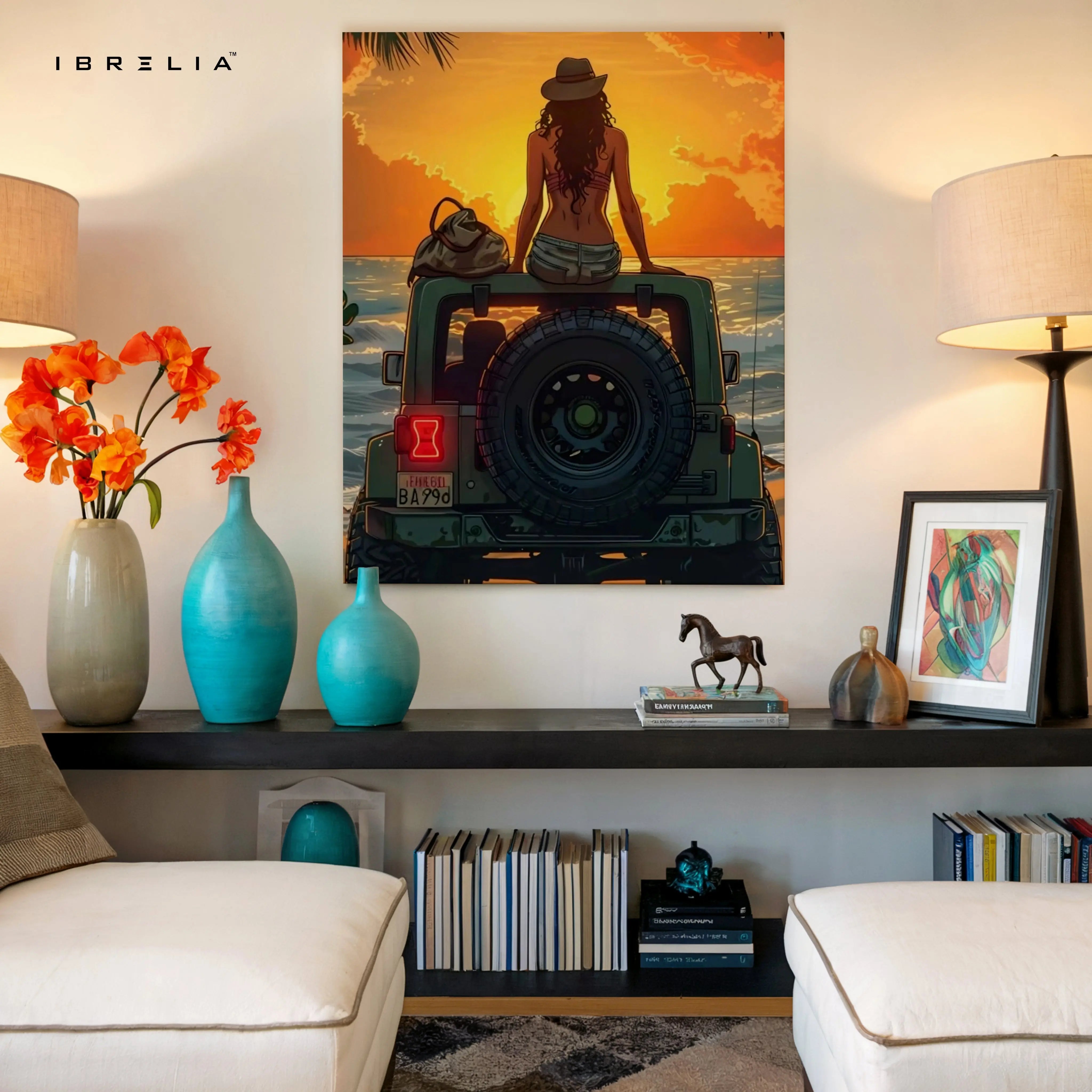 Golden Escape Sunset – Adventure Lifestyle Illustration Art | 4K Ultra Wrap Frame Wall Art in Pakistan | IBRELIA™ IBRELIA