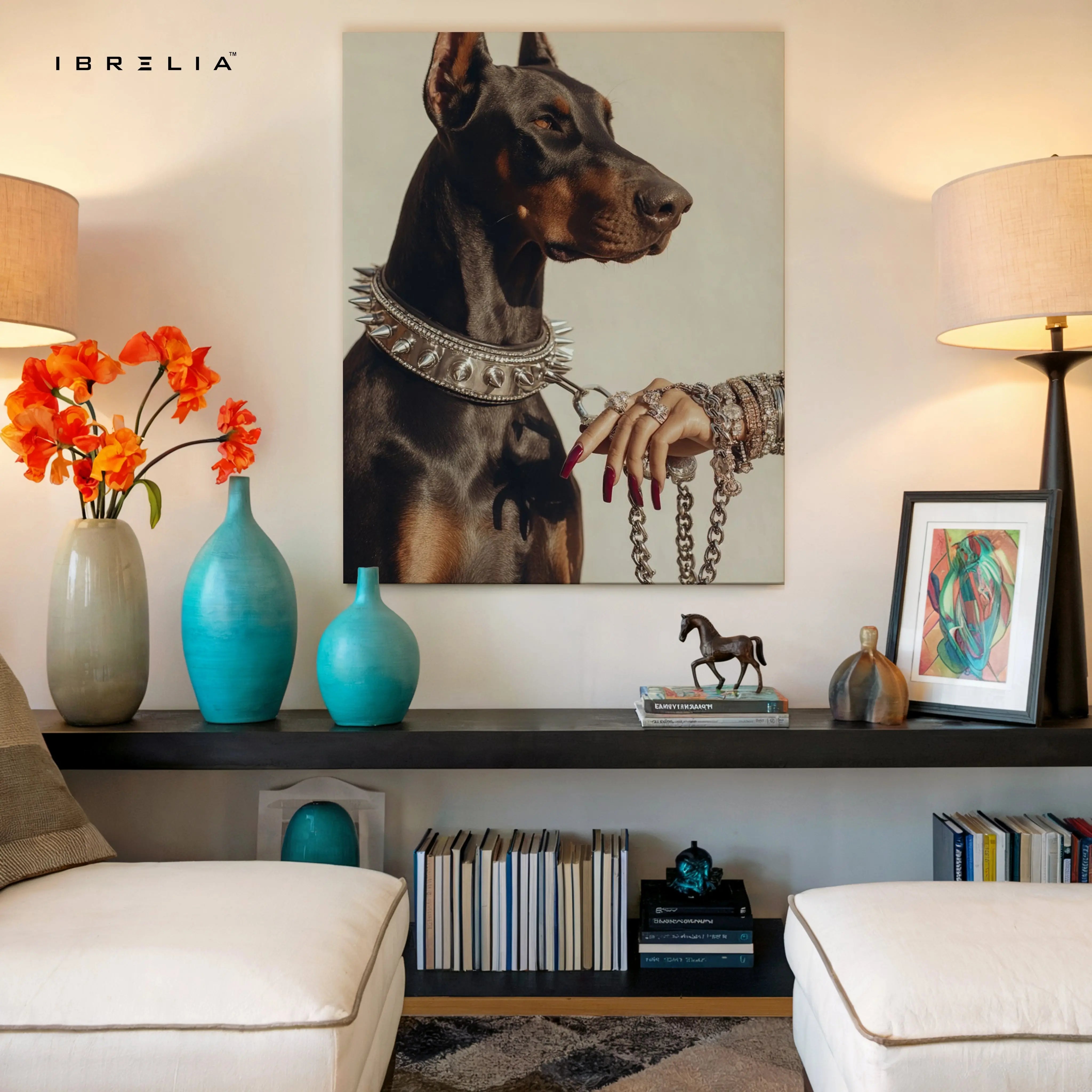 Luxury Doberman with Chain Collar – 4K Ultra Wrap Frame Wall Art in Pakistan | IBRELIA™ IBRELIA