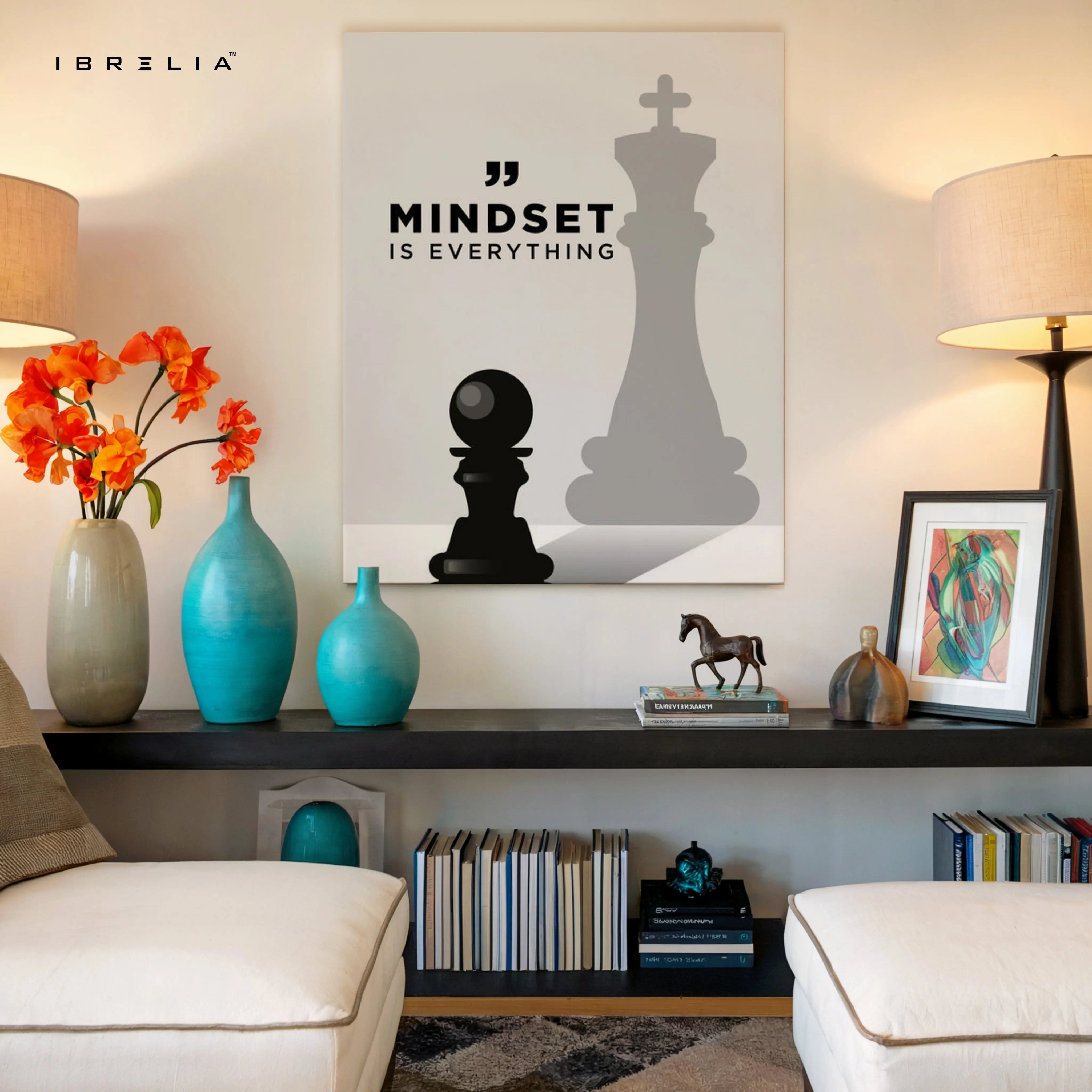 Mindset Is Everything – Minimal Motivational Chess Art | 4K Ultra Wrap Frame Wall Art in Pakistan | IBRELIA™ IBRELIA