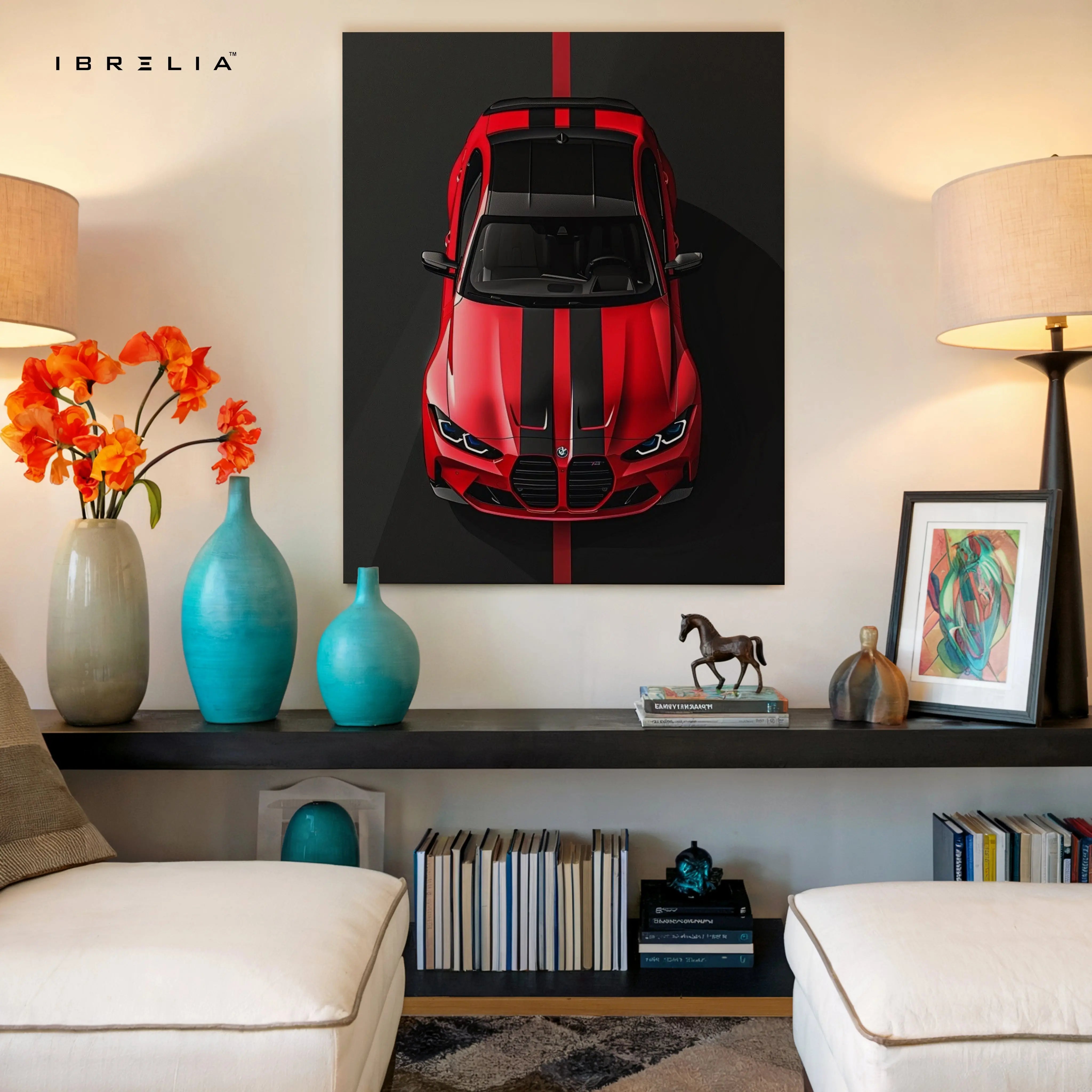 BMW Red Sport Top View – 4K Ultra Wrap Frame Wall Art | IBRELIA™ IBRELIA