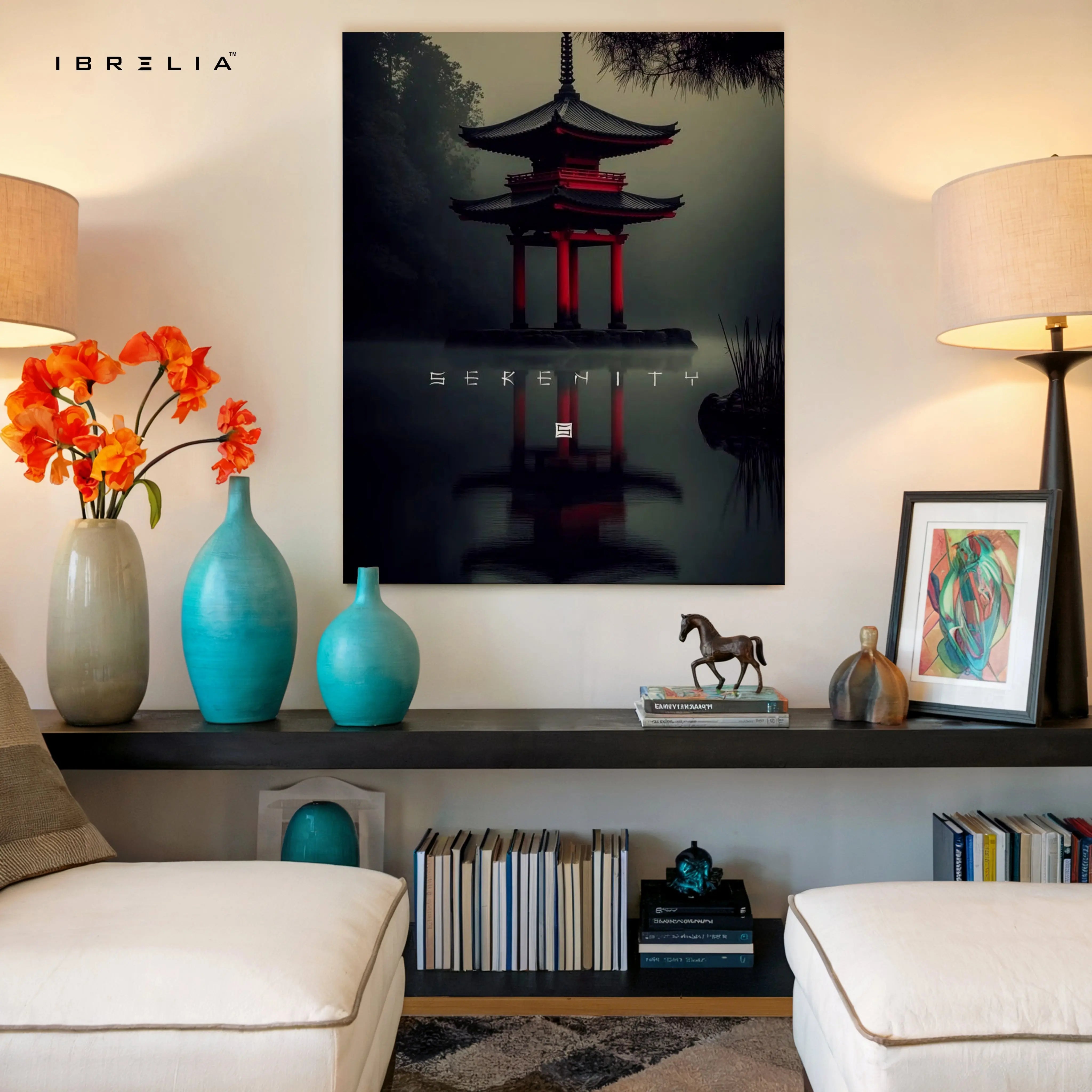 Serenity Pagoda Reflection Art – Zen Minimal Japanese Temple Wall Art | 4K Ultra Wrap Frame Wall Art in Pakistan | IBRELIA™ IBRELIA