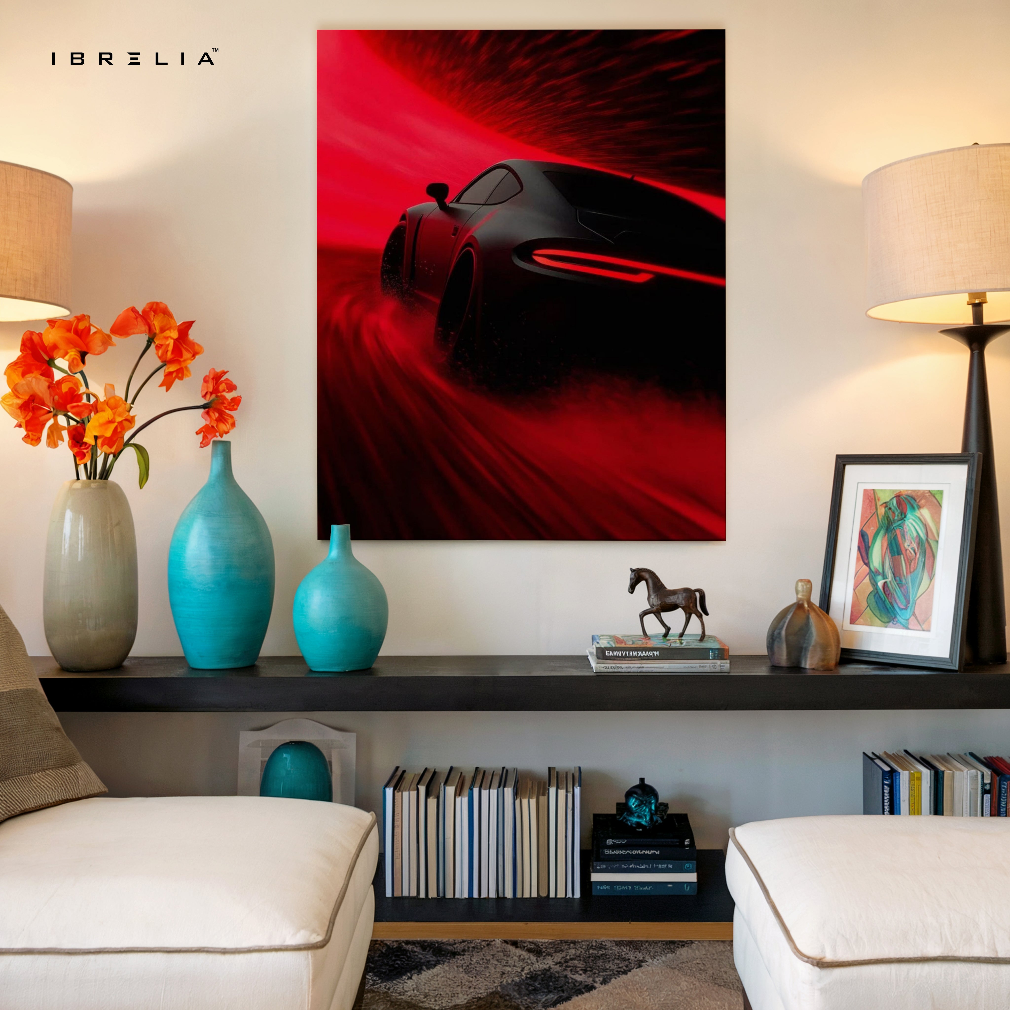 Crimson Velocity Night Drive – 4K Ultra Wrap Frame Supercar Wall Art | IBRELIA™