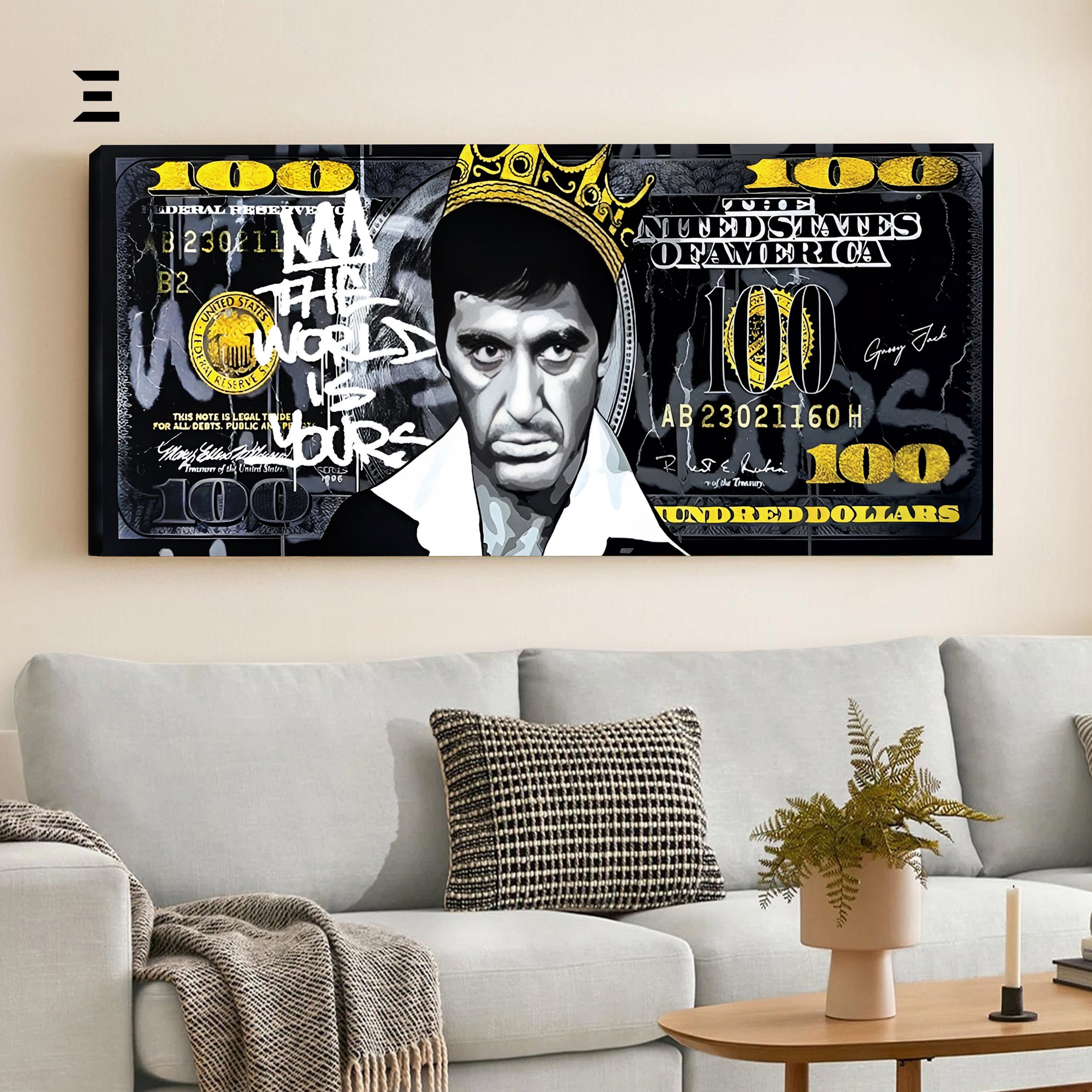 Ultra Wide Wall Art – Scarface “The World Is Yours” Dollar Edition | IBRELIA™