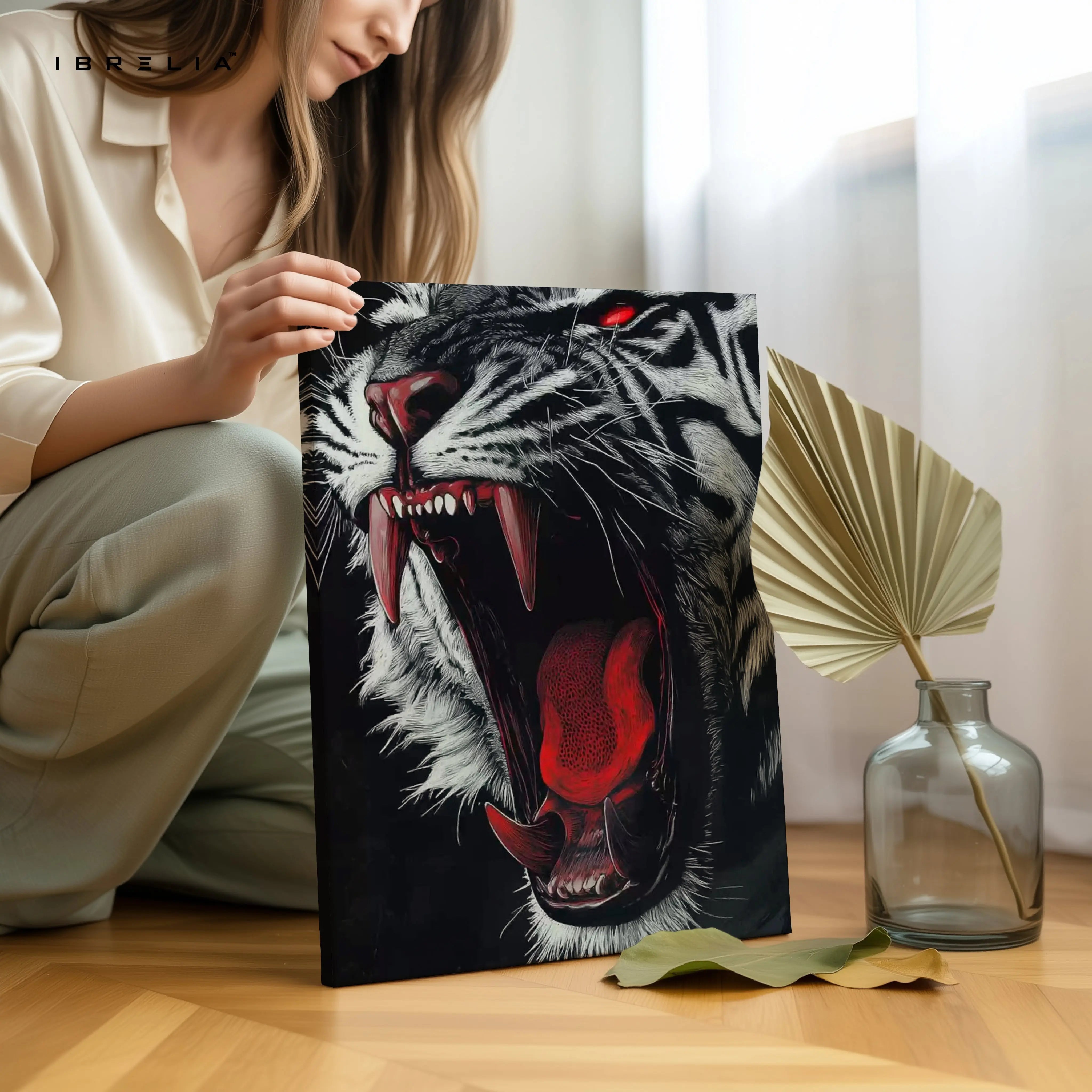 Savage Tiger Roar Dark Art – 4K Ultra Wrap Frame Wall Art in Pakistan | IBRELIA™ IBRELIA