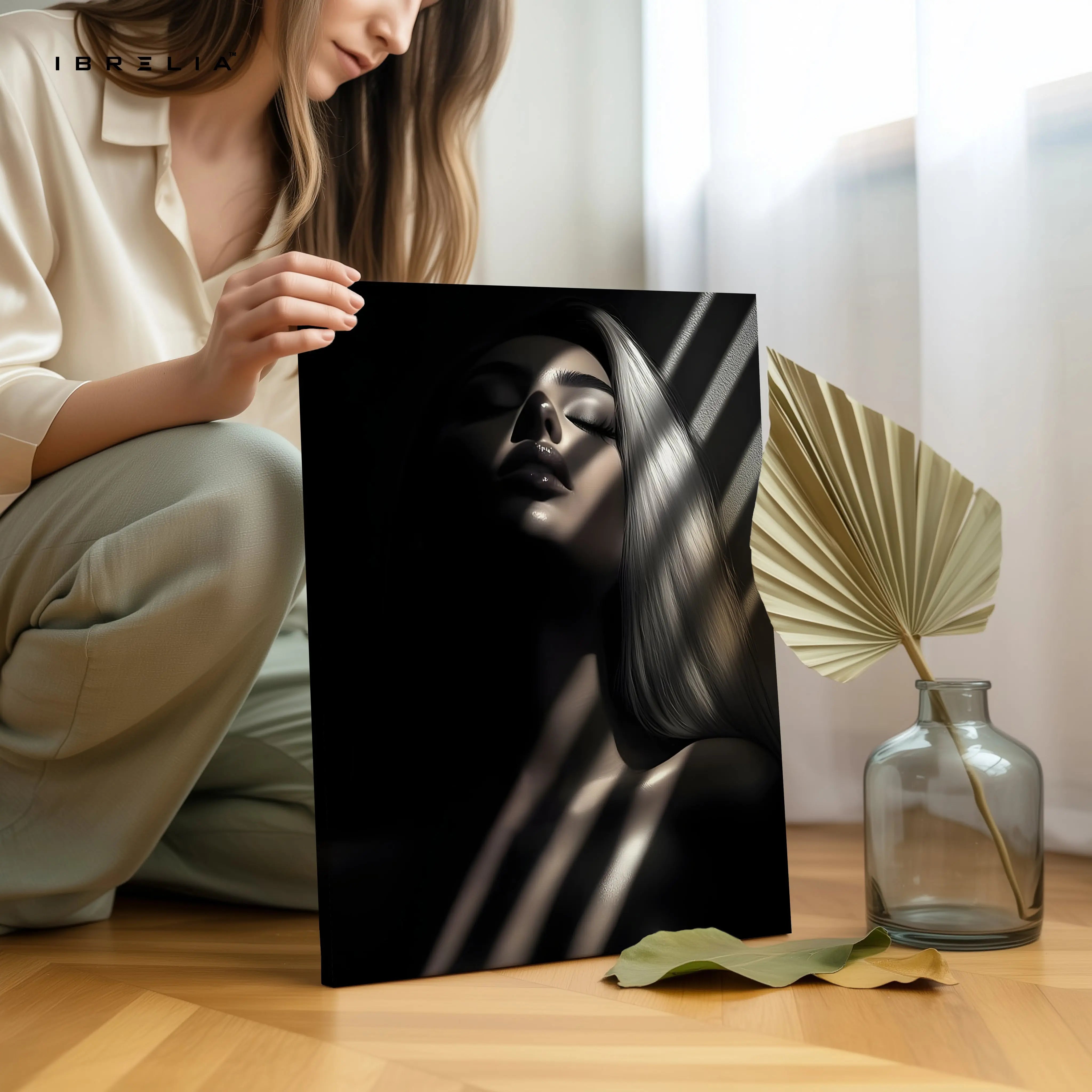 Shadowlight Siren – Dark Feminine Noir Portrait Art | 4K Ultra Wrap Frame Wall Art in Pakistan | IBRELIA™ IBRELIA