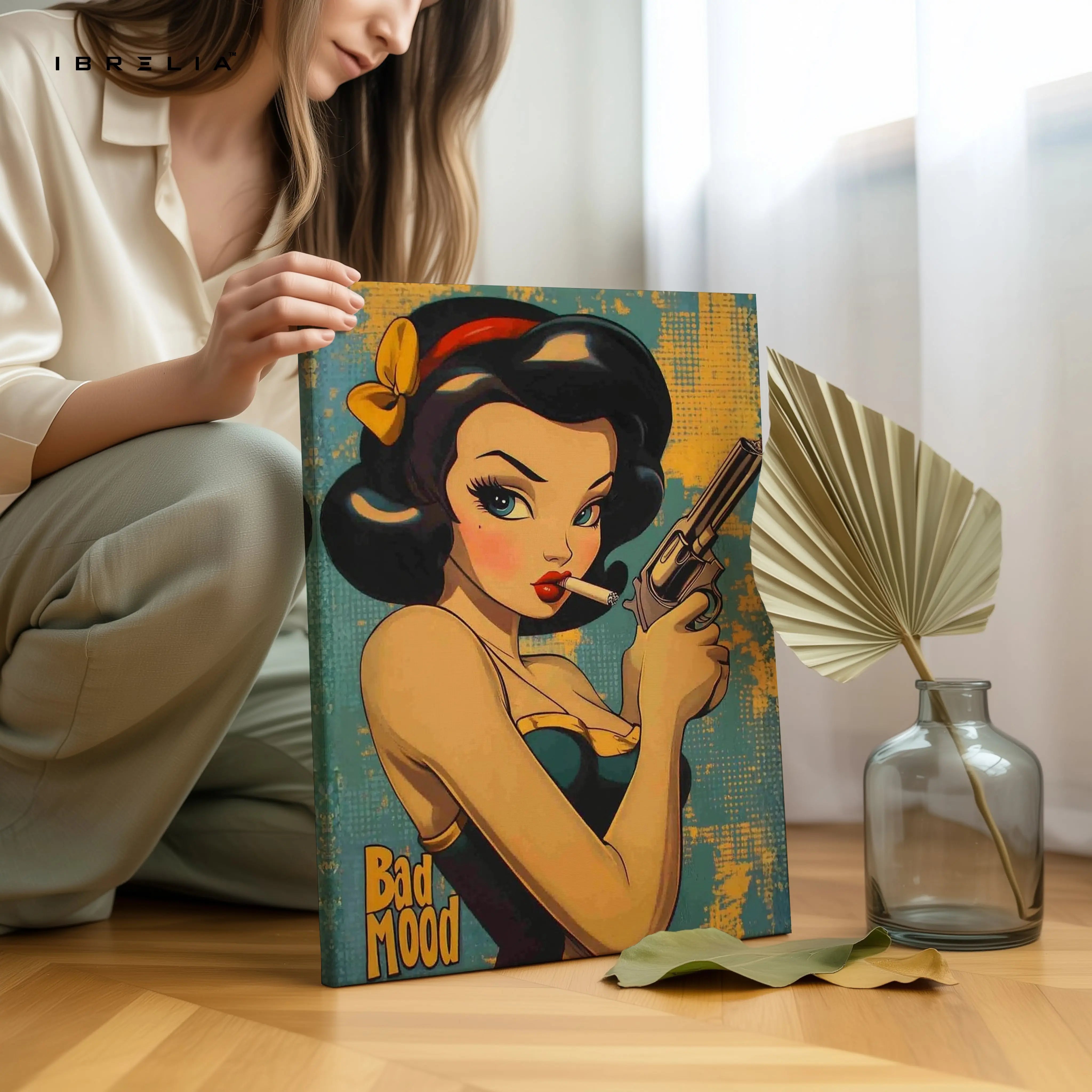 Bad Mood Pin-Up Noir – Vintage Femme Fatale Pop Art | 4K Ultra Wrap Frame Wall Art in Pakistan | IBRELIA™ IBRELIA