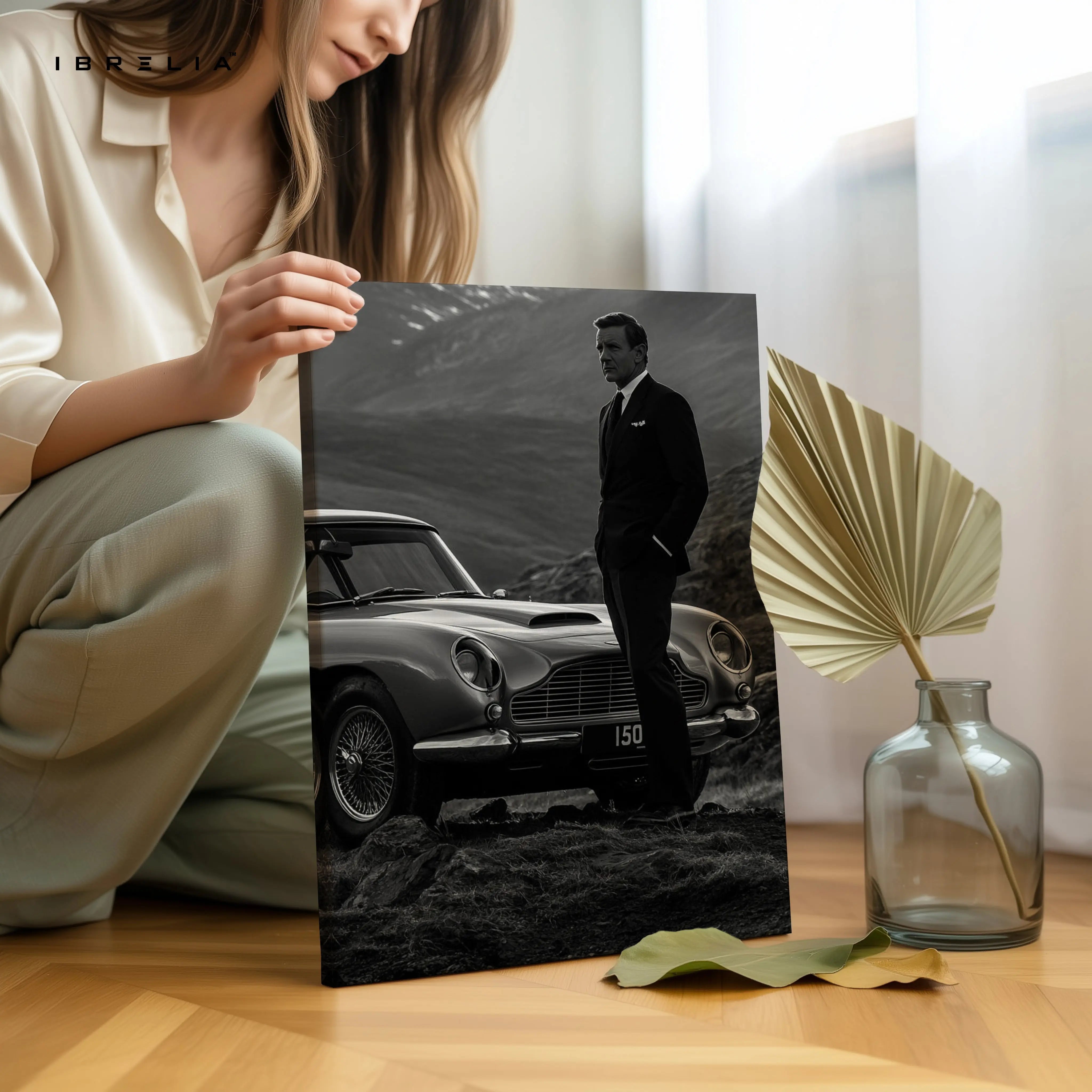 Classic Gentleman Noir with Vintage Sports Car – 4K Ultra Wrap Frame Wall Art in Pakistan | IBRELIA™ IBRELIA