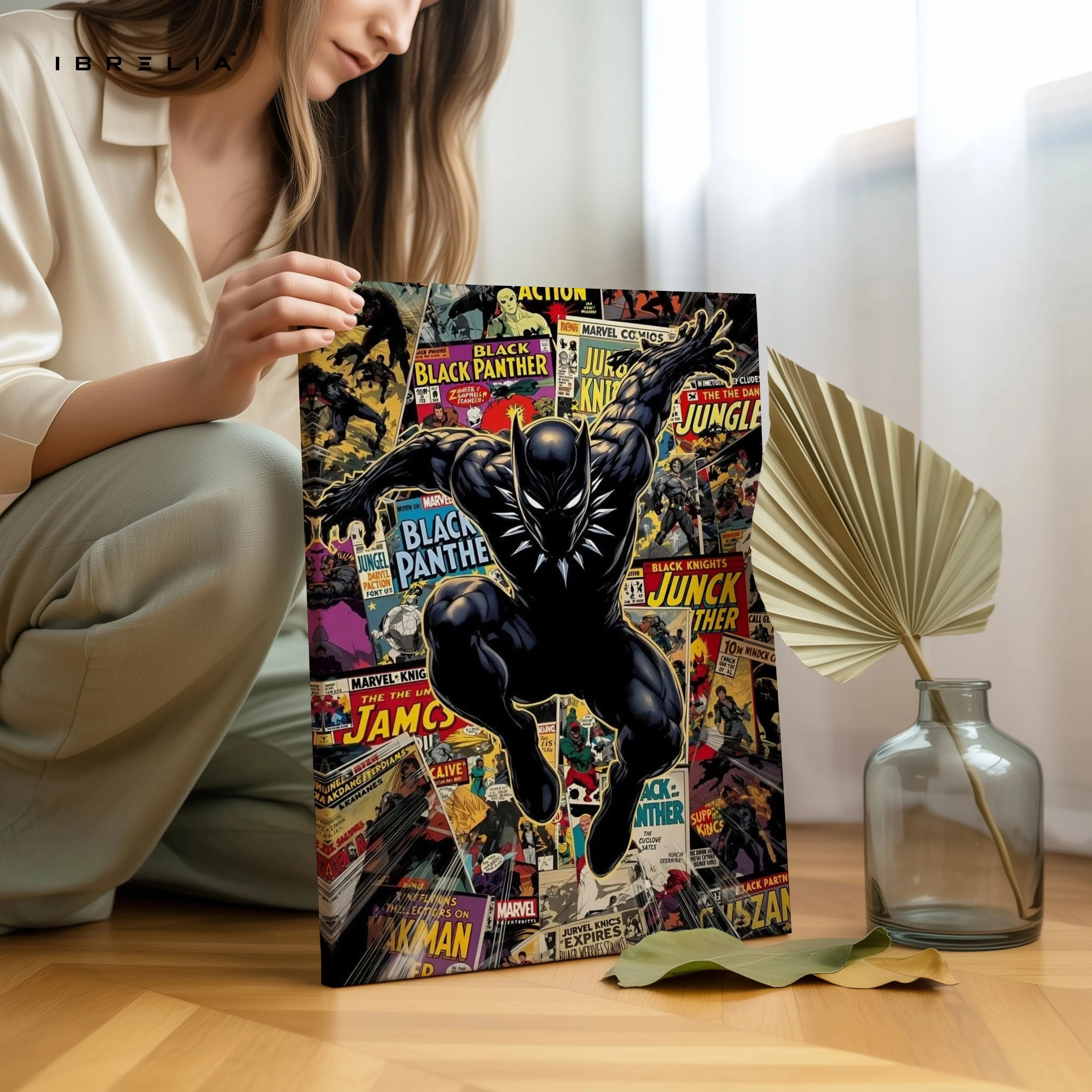 Black Panther Comic Collage Art – 4K Ultra Wrap Frame Wall Art in Pakistan | IBRELIA™ IBRELIA