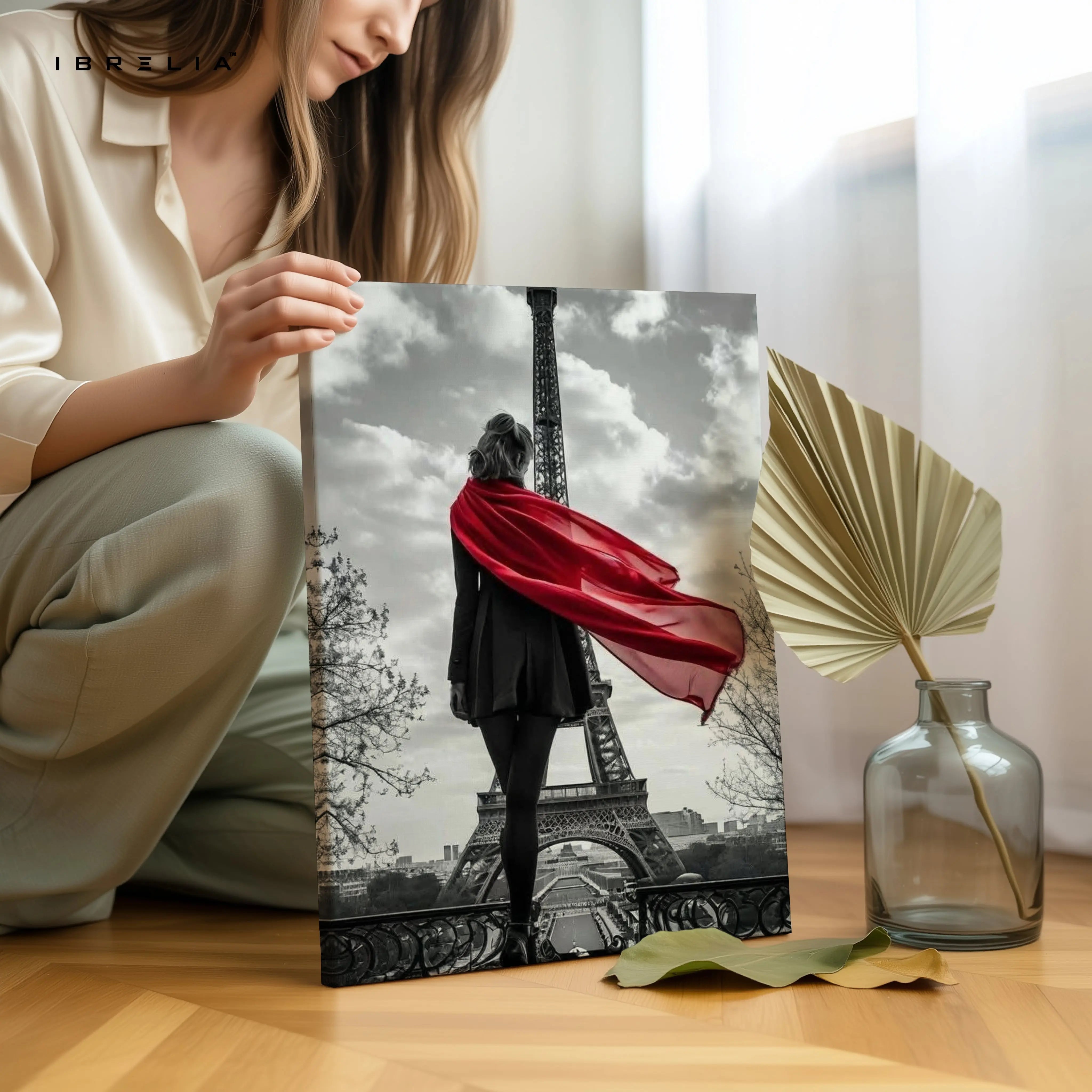 Paris Red Scarf Elegance Art – 4K Ultra Wrap Frame Wall Art in Pakistan | IBRELIA™ IBRELIA