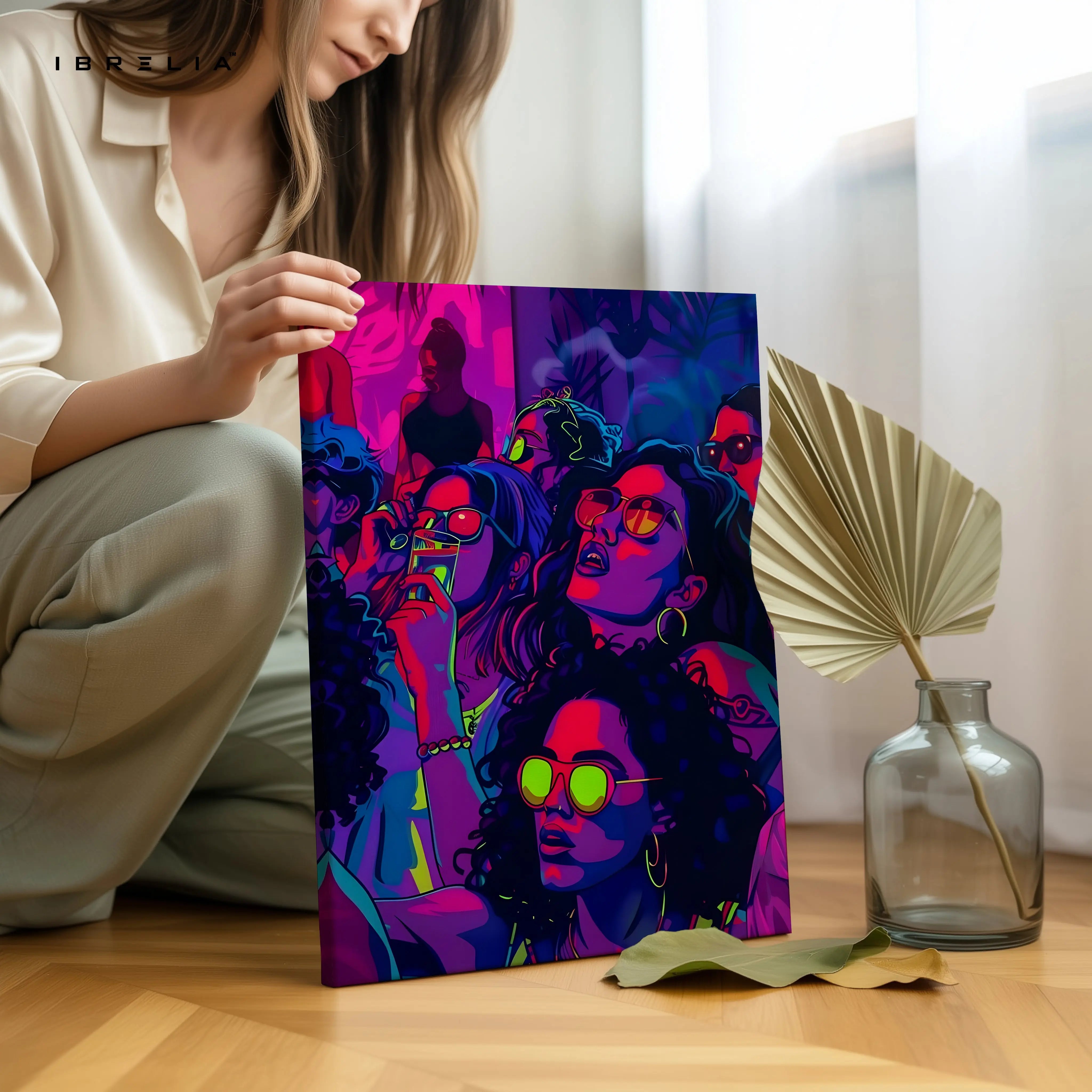Neon Reverie Collective – Pop Art Nightlife Women Illustration | 4K Ultra Wrap Frame Wall Art in Pakistan | IBRELIA™ IBRELIA