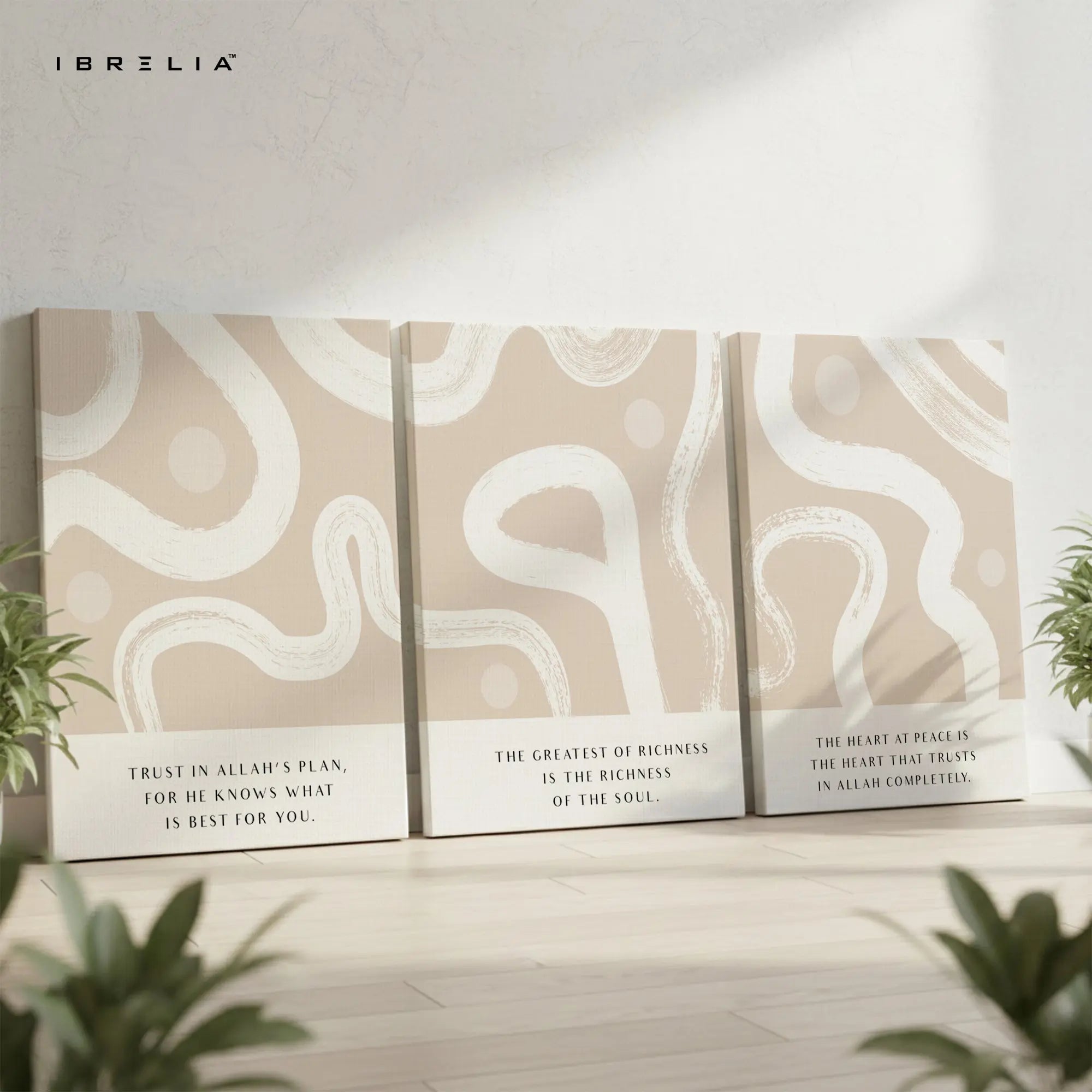 Trust in Allah Minimalist Islamic Quote 3 Panel 4K Ultra HD Wall Art in Pakistan | IBRELIA™ IBRELIA