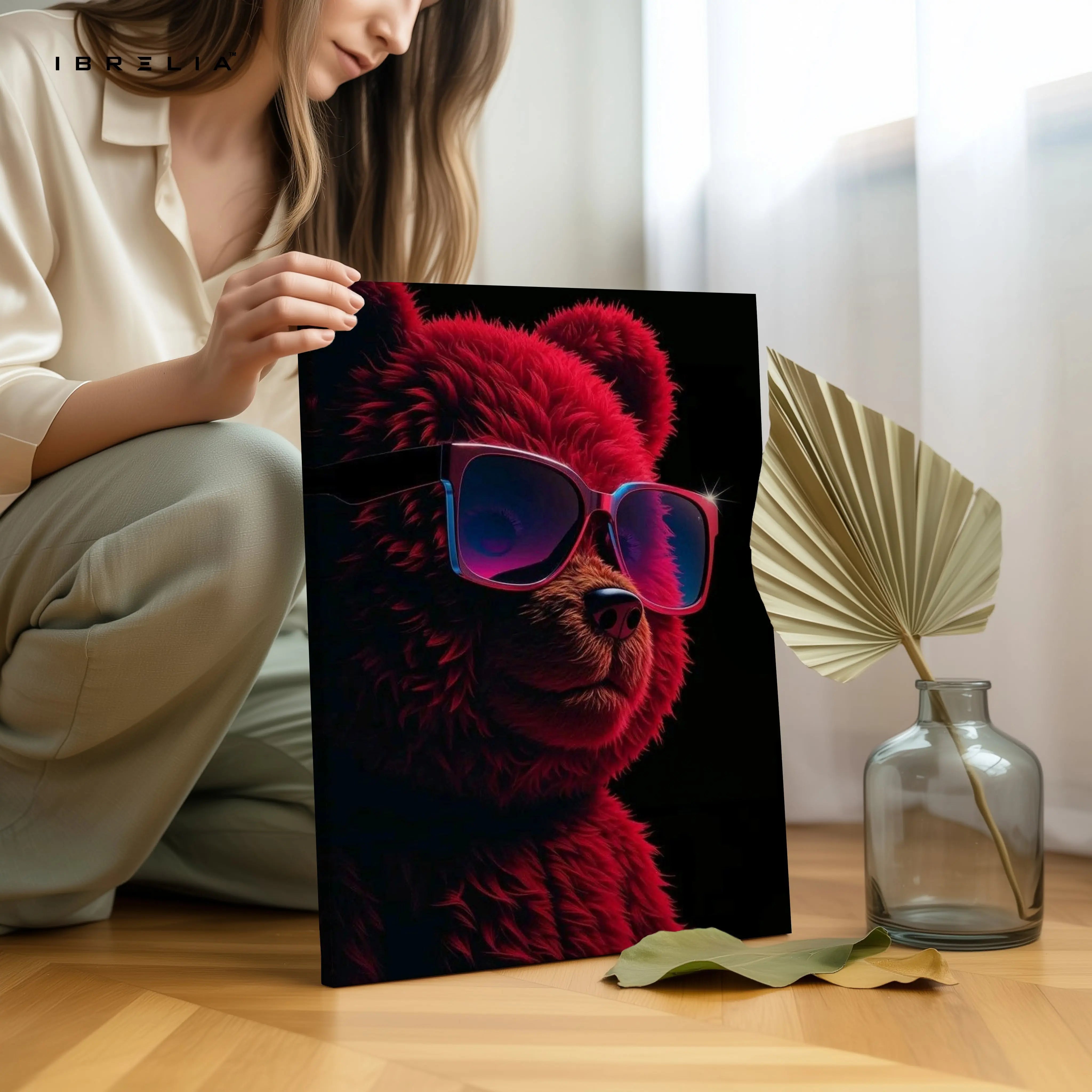 Red Bear Swagger Art – 4K Ultra Wrap Frame Wall Art in Pakistan | IBRELIA™ IBRELIA