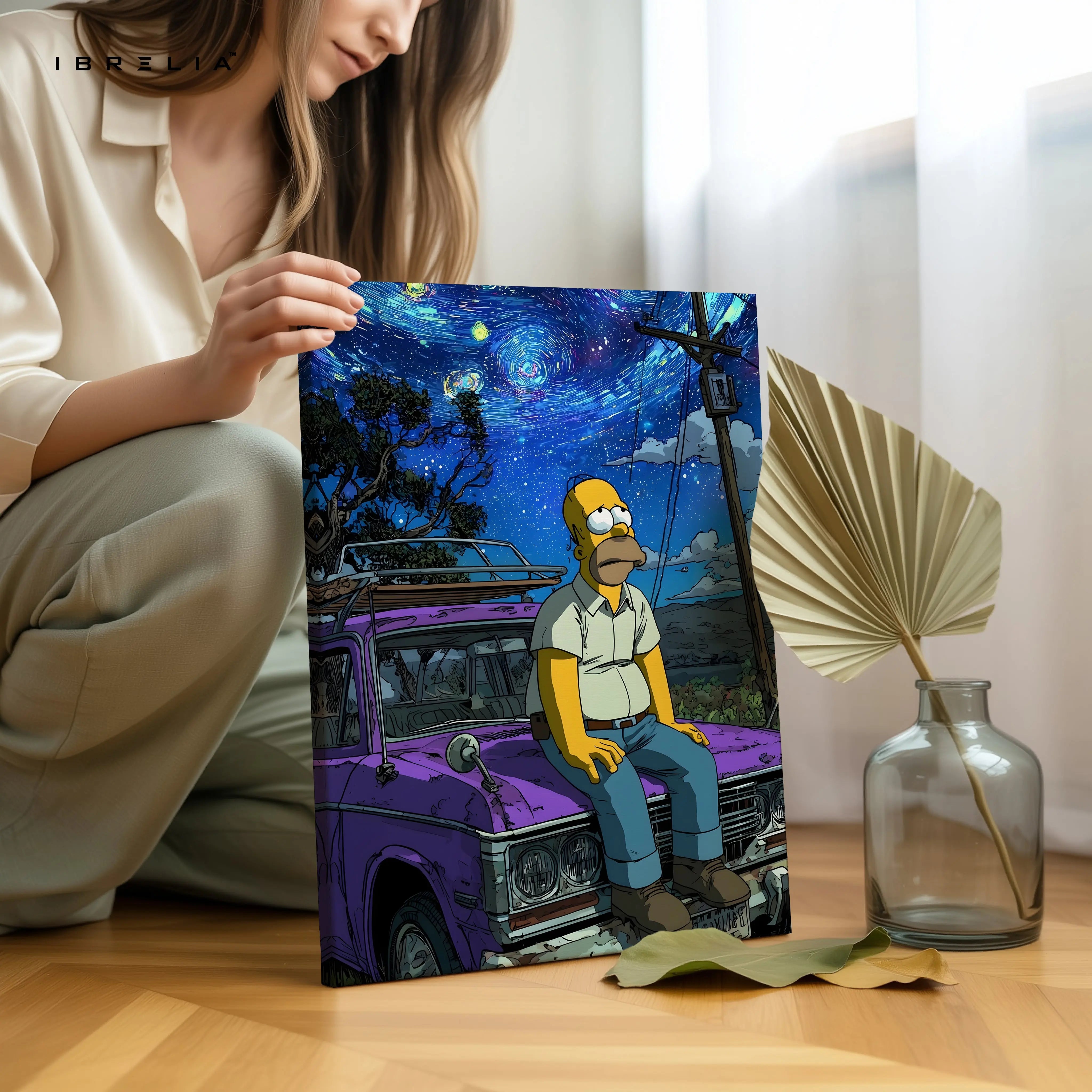 Homer Under the Starry Night – Pop Culture 4K Ultra Wrap Frame Wall Art | IBRELIA™ IBRELIA