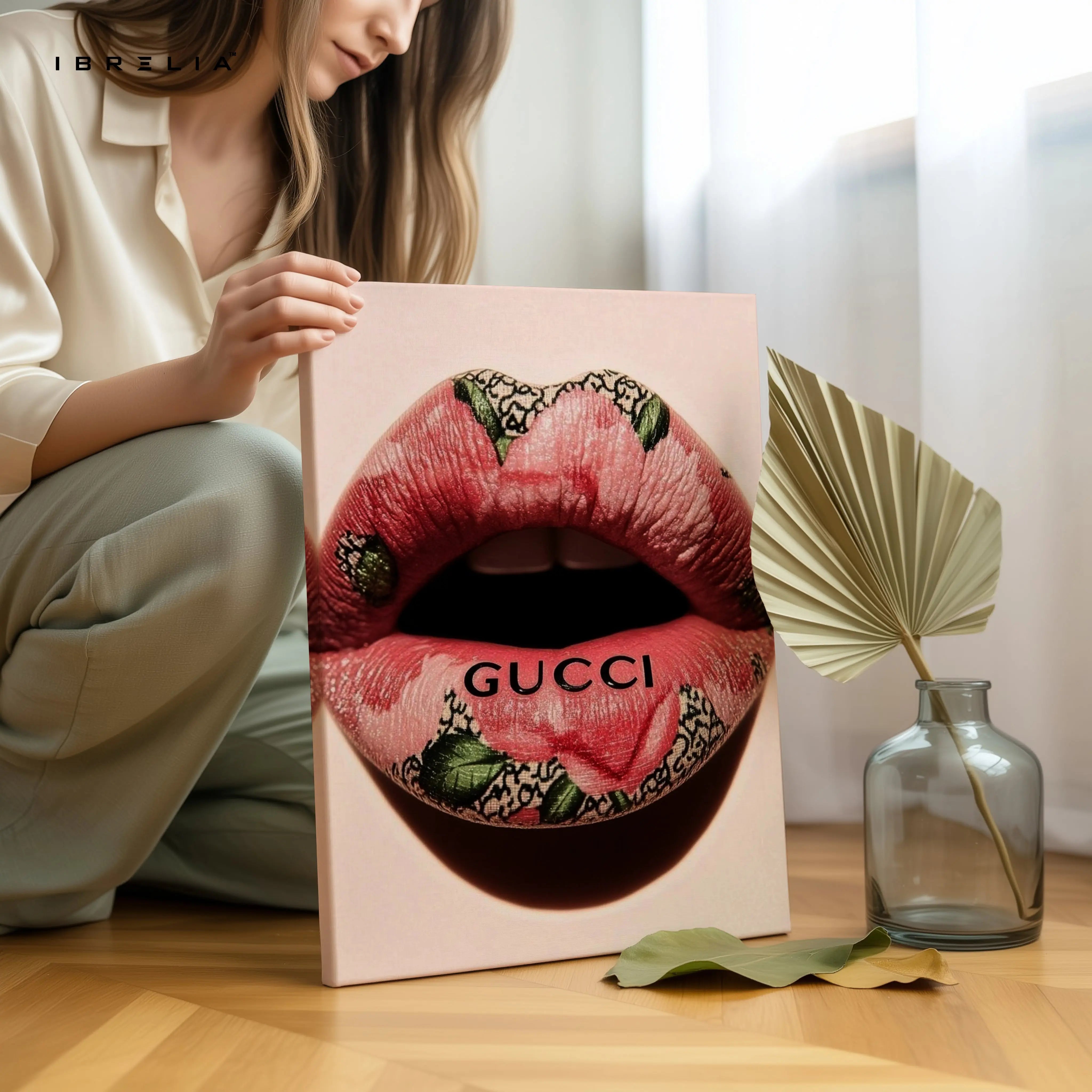 Gucci Floral Lips Glam Art – 4K Ultra Wrap Frame Wall Art in Pakistan | IBRELIA™ IBRELIA