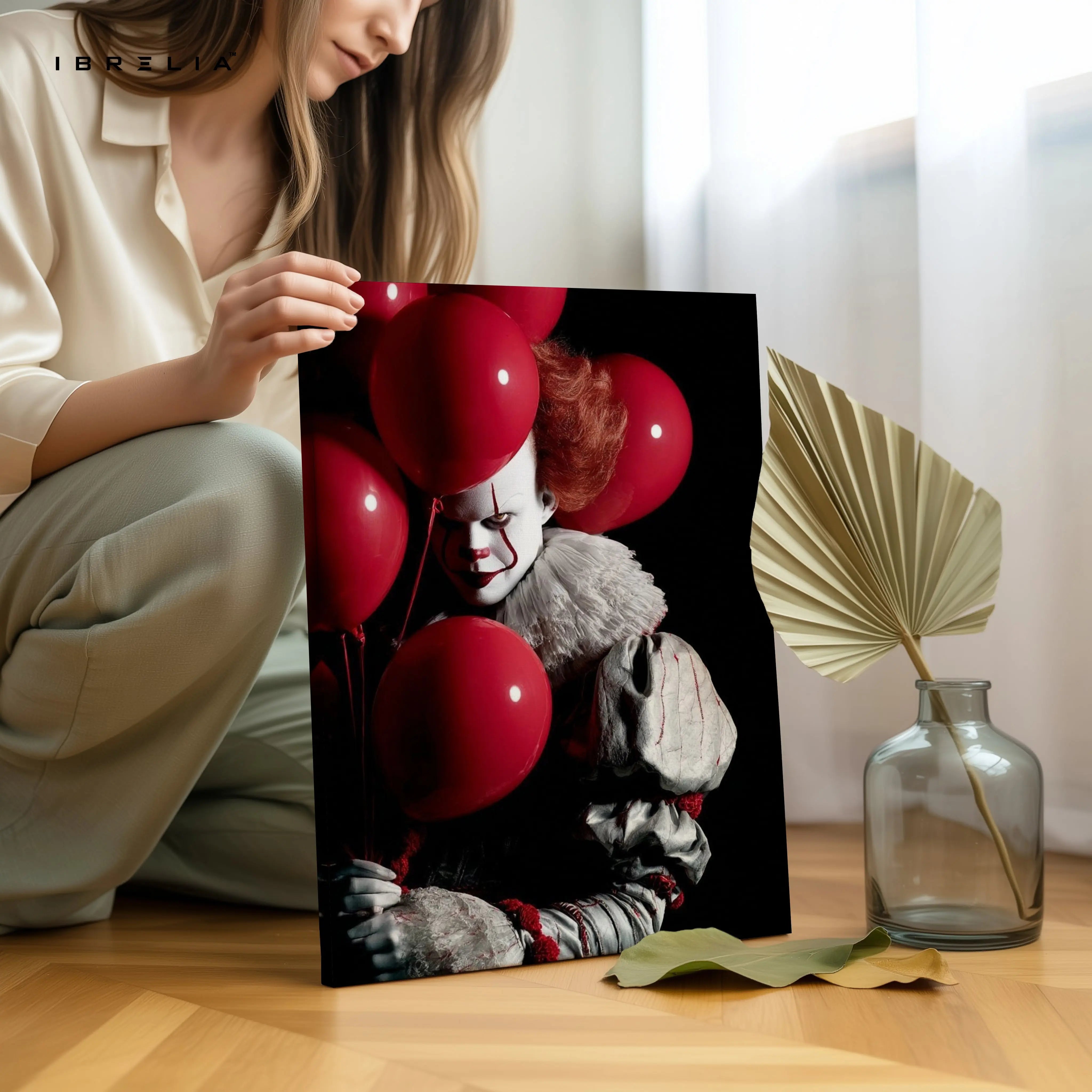 Crimson Balloon Whisper – Dark Cinematic Horror Portrait | 4K Ultra Wrap Frame Wall Art in Pakistan | IBRELIA™ IBRELIA