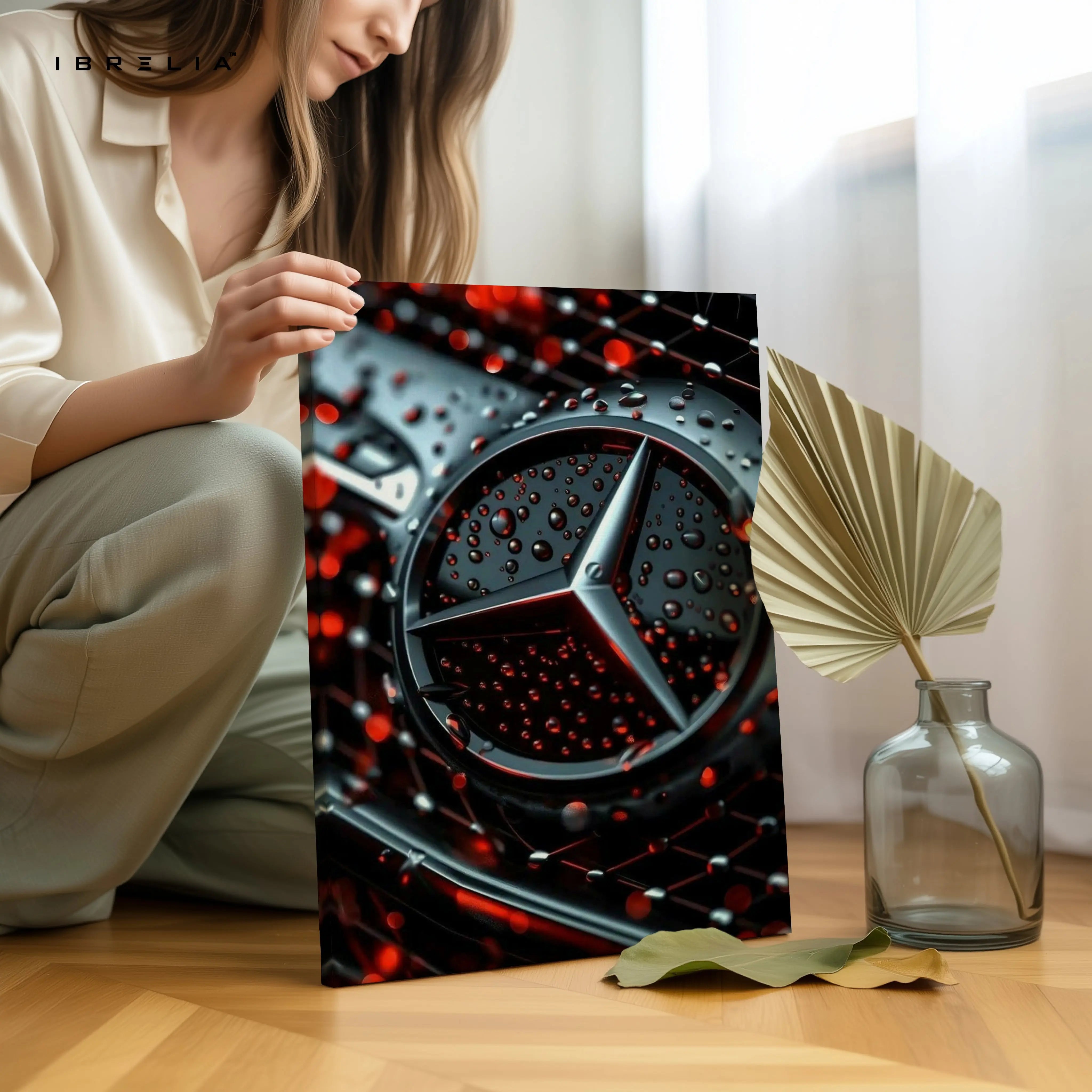 Mercedes Benz Emblem Rain Edition – 4K Ultra Wrap Frame Wall Art | IBRELIA™ IBRELIA
