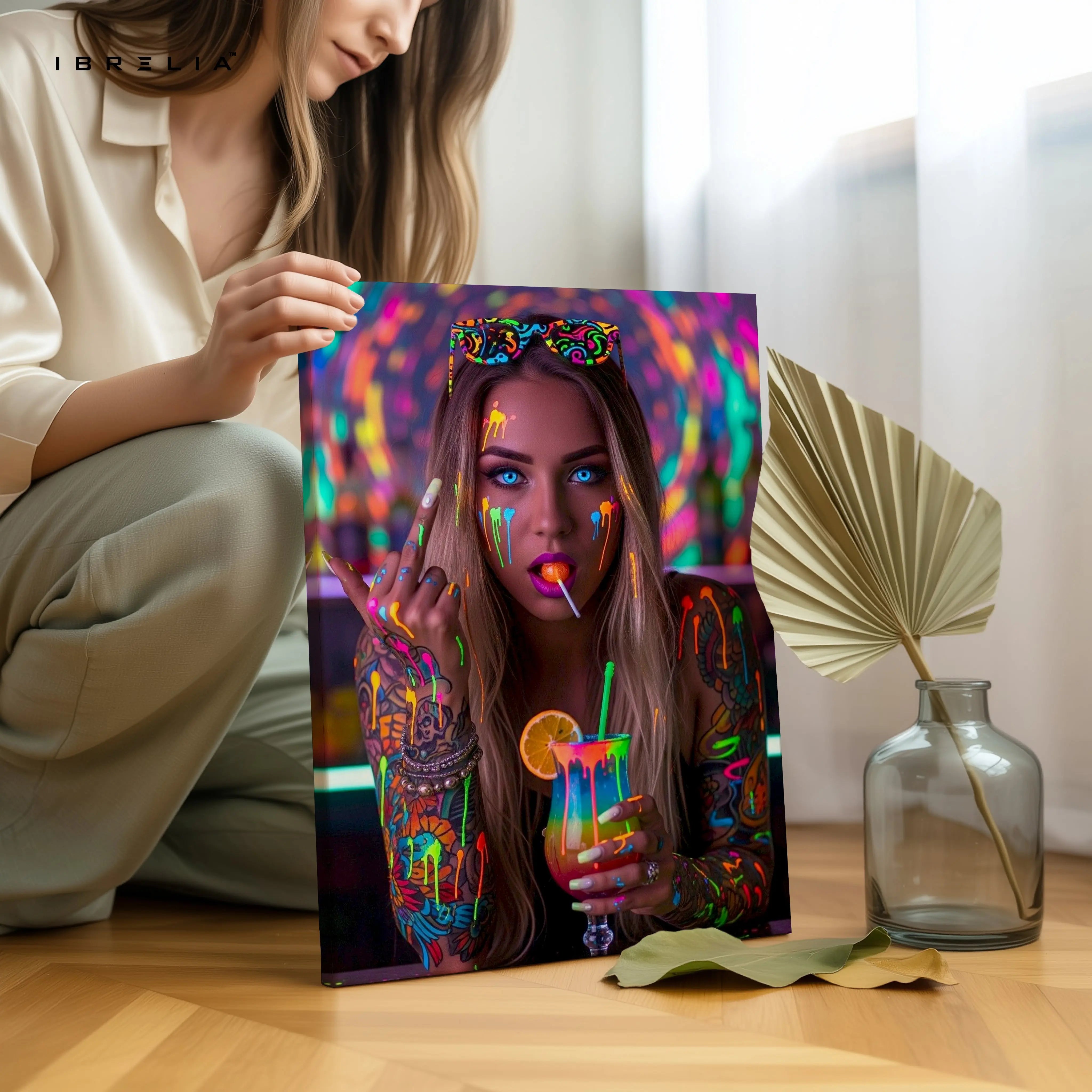 Neon Rebel Street Girl Art – 4K Ultra Wrap Frame Wall Art in Pakistan | IBRELIA™ IBRELIA