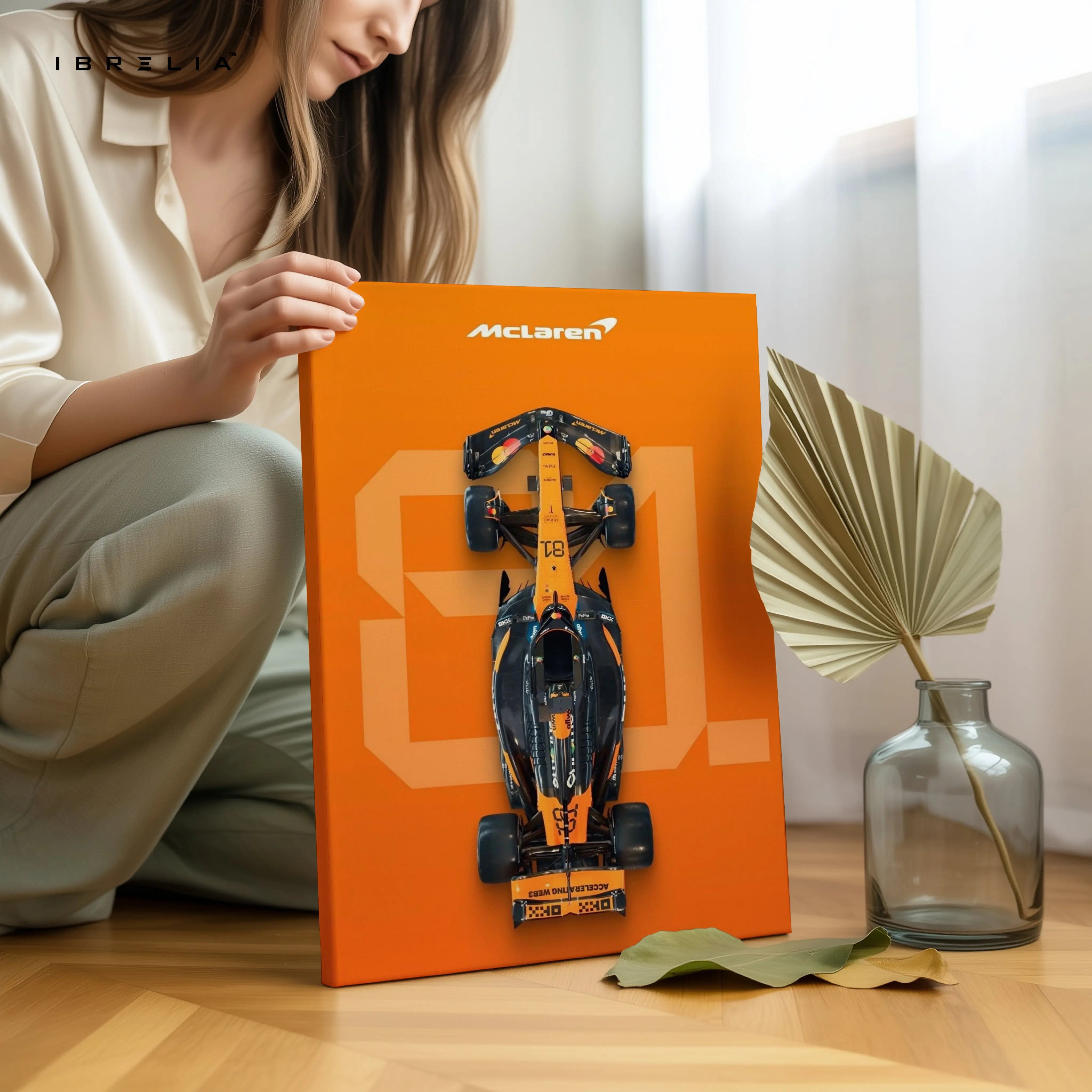 McLaren F1 Papaya Power – Top View Formula 1 Racing Art | 4K Ultra Wrap Frame Wall Art in Pakistan | IBRELIA™ IBRELIA