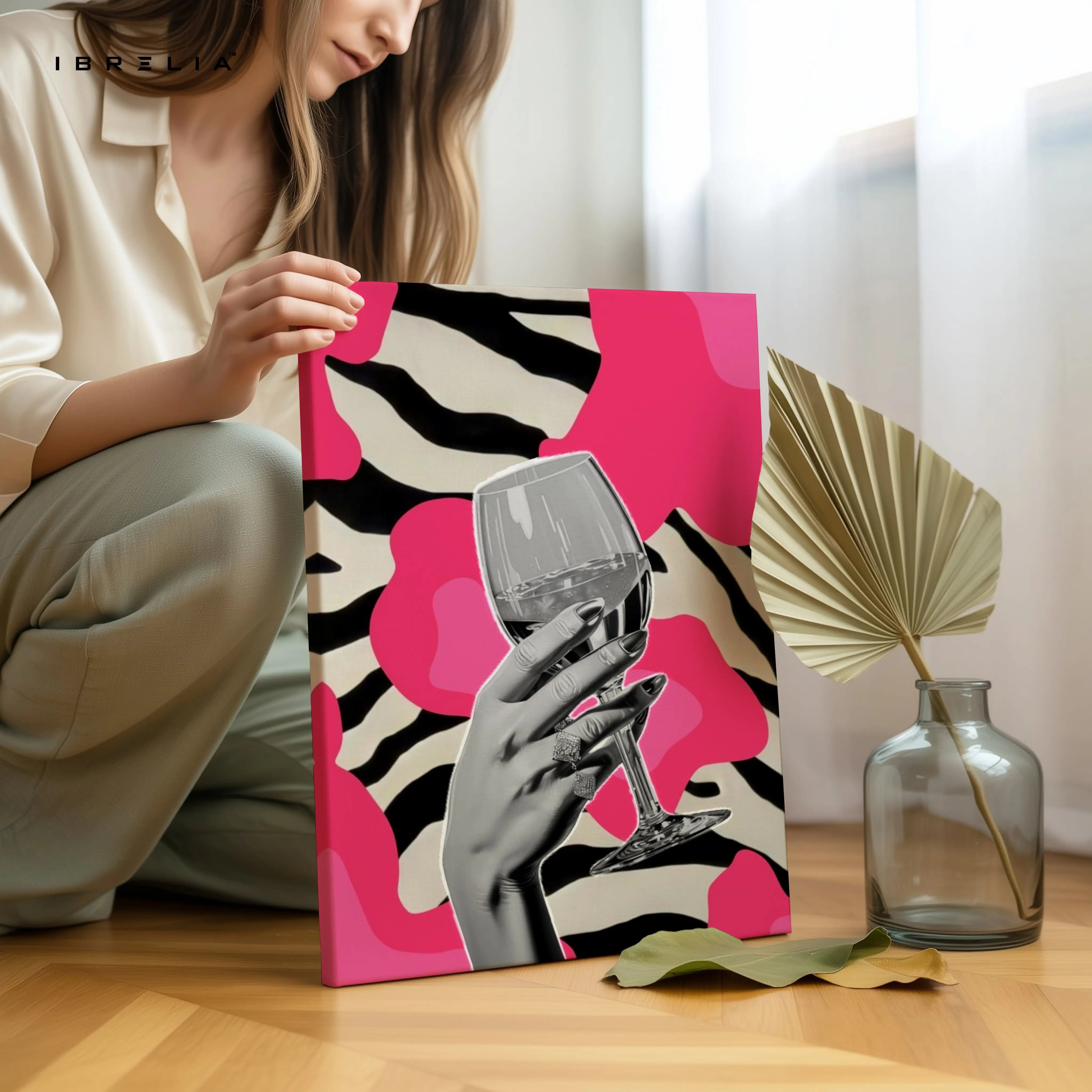 Pink Zebra Wine Glam Art – 4K Ultra Wrap Frame Wall Art in Pakistan | IBRELIA™ IBRELIA