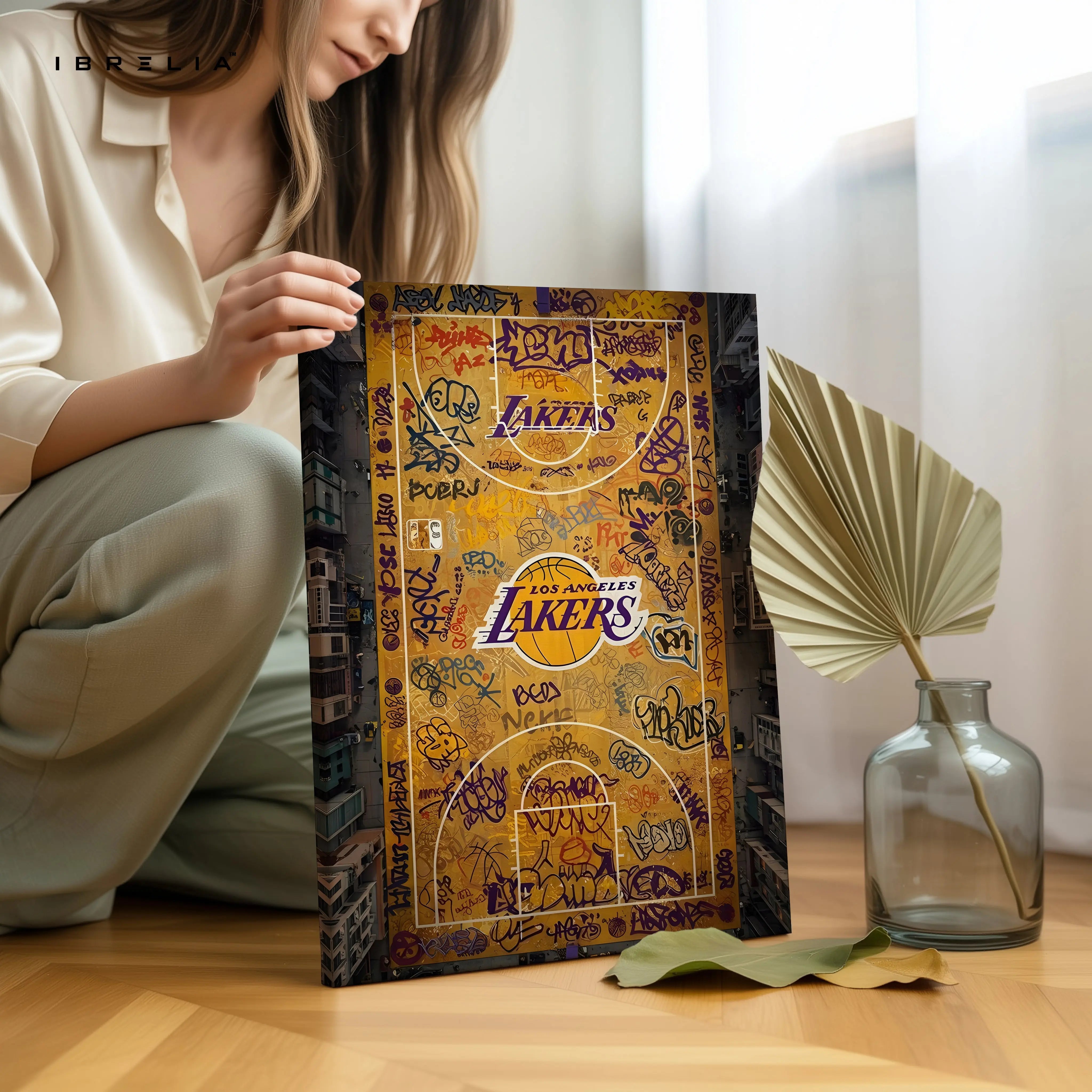 Los Angeles Lakers Graffiti Court Art – 4K Ultra Wrap Frame Wall Art in Pakistan | IBRELIA™ IBRELIA
