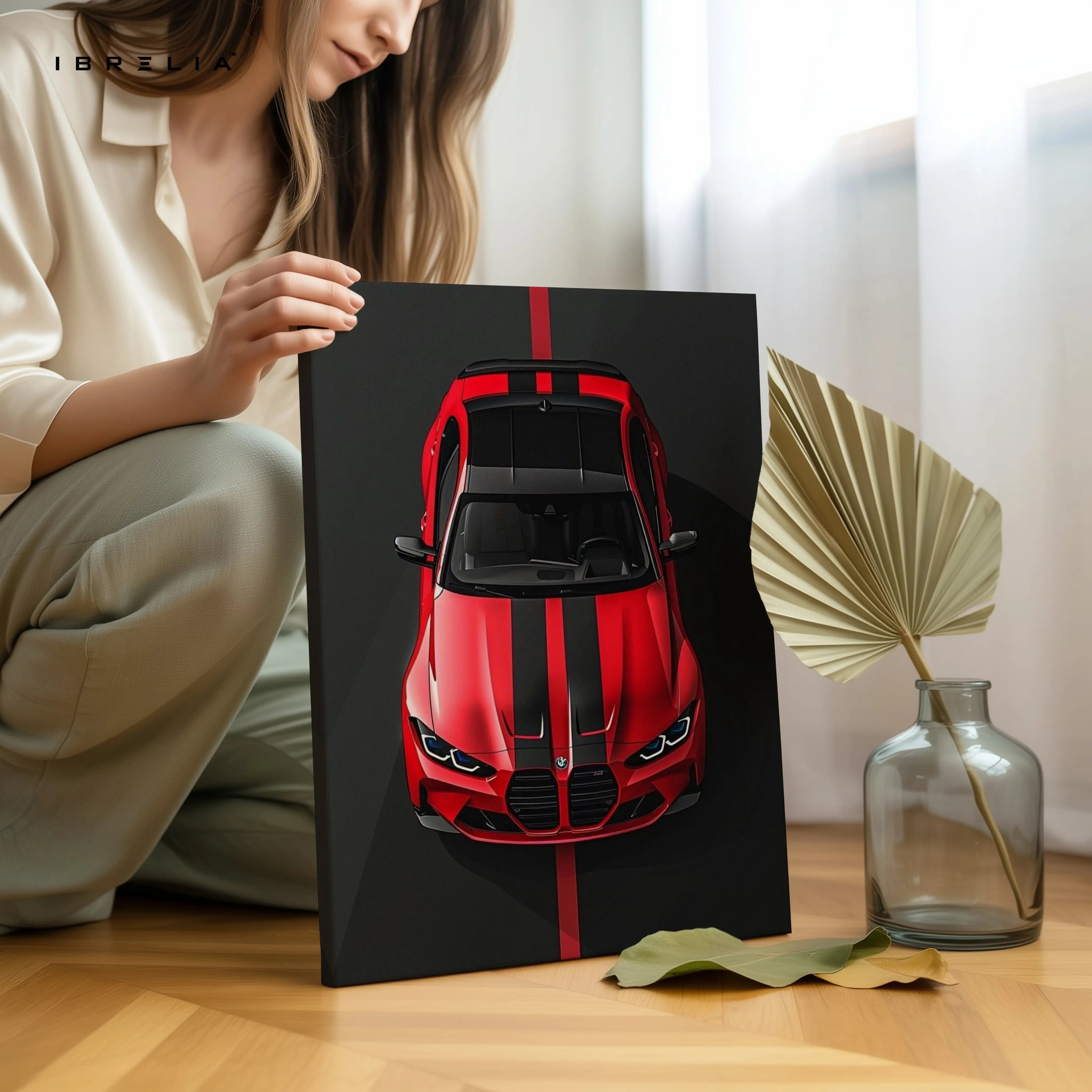 BMW Red Sport Top View – 4K Ultra Wrap Frame Wall Art | IBRELIA™ IBRELIA
