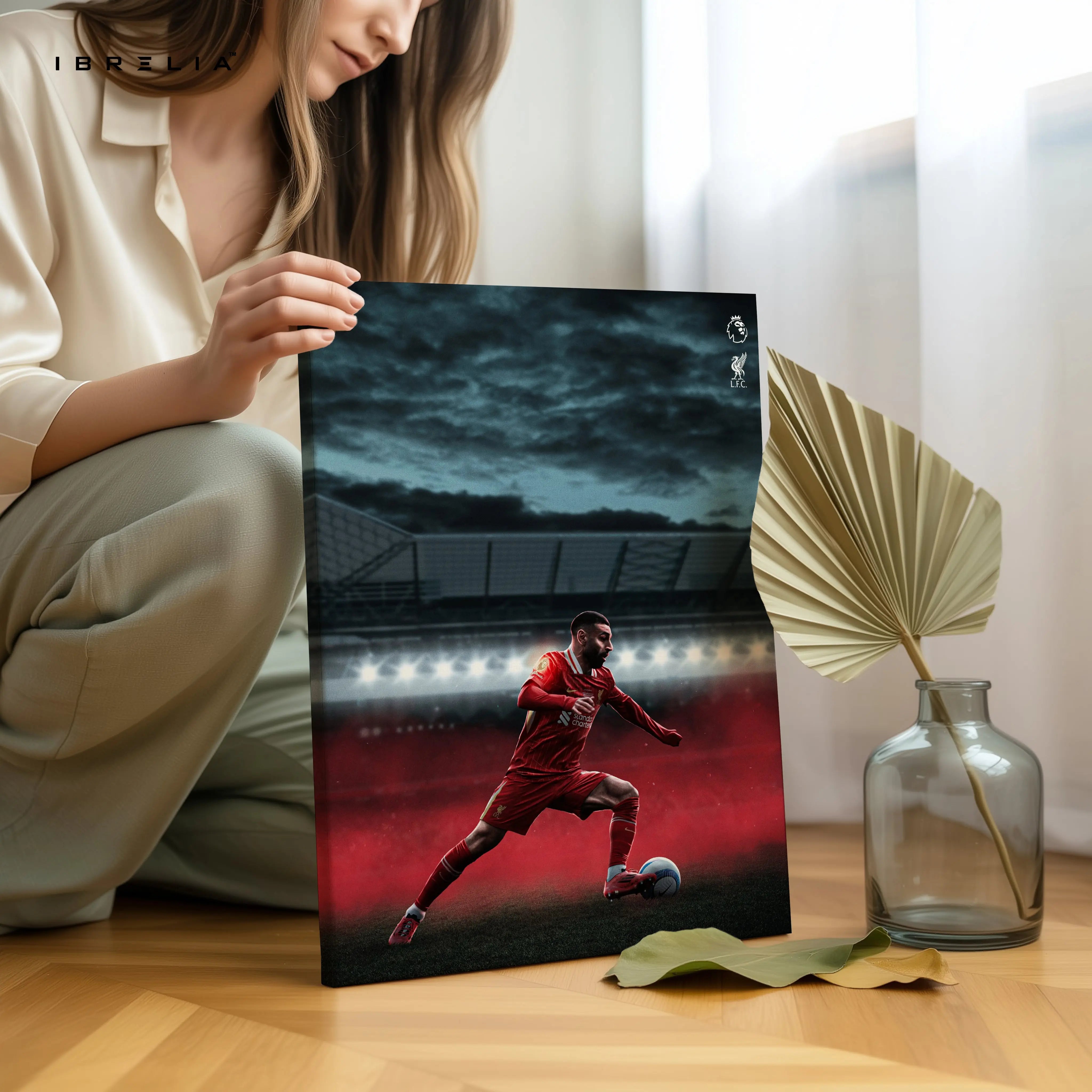 Crimson Night Striker – Cinematic Football Action Art | 4K Ultra Wrap Frame Wall Art in Pakistan | IBRELIA™ IBRELIA