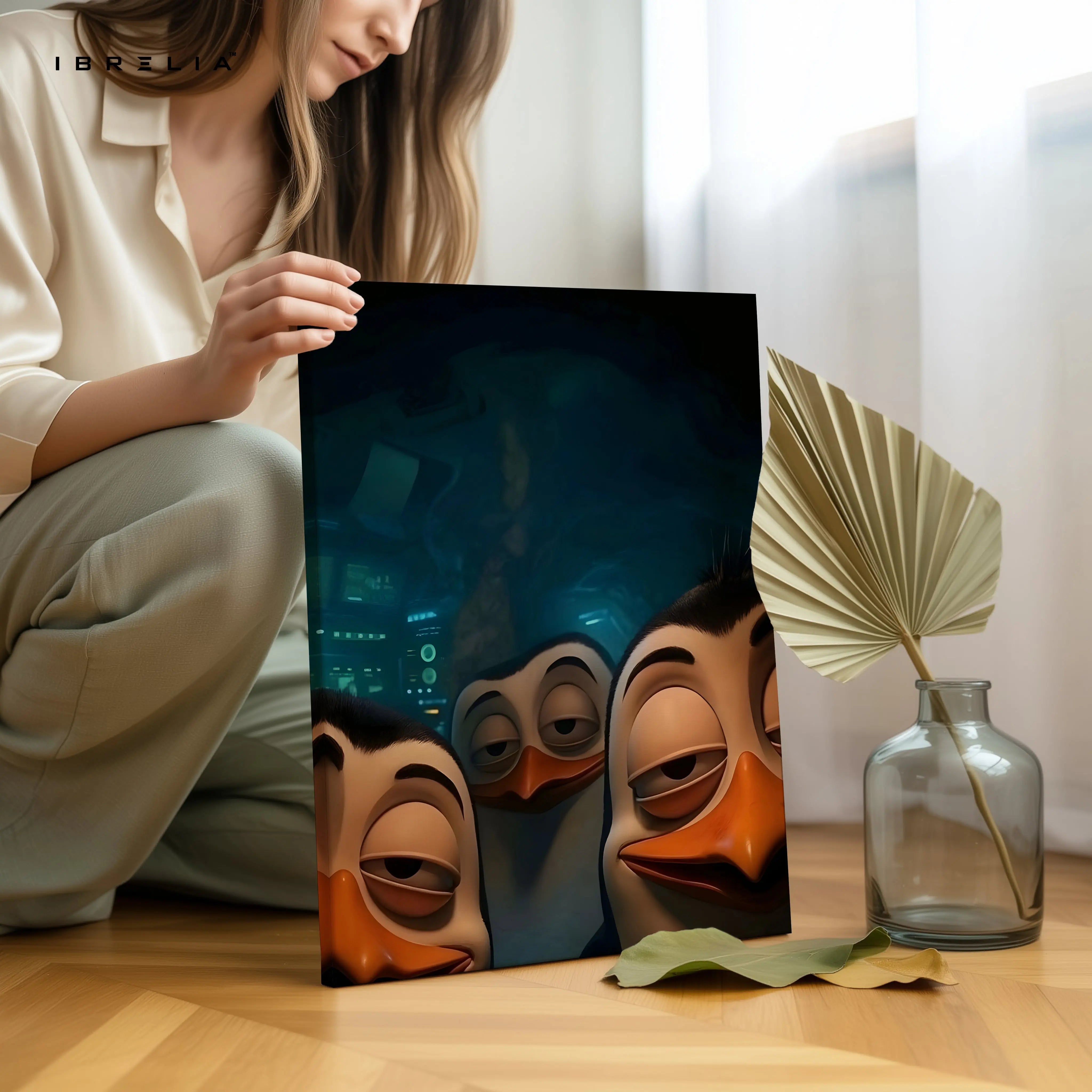 Midnight Mischief Penguins – Fun Animated 4K Ultra Wrap Frame Wall Art | IBRELIA™ IBRELIA