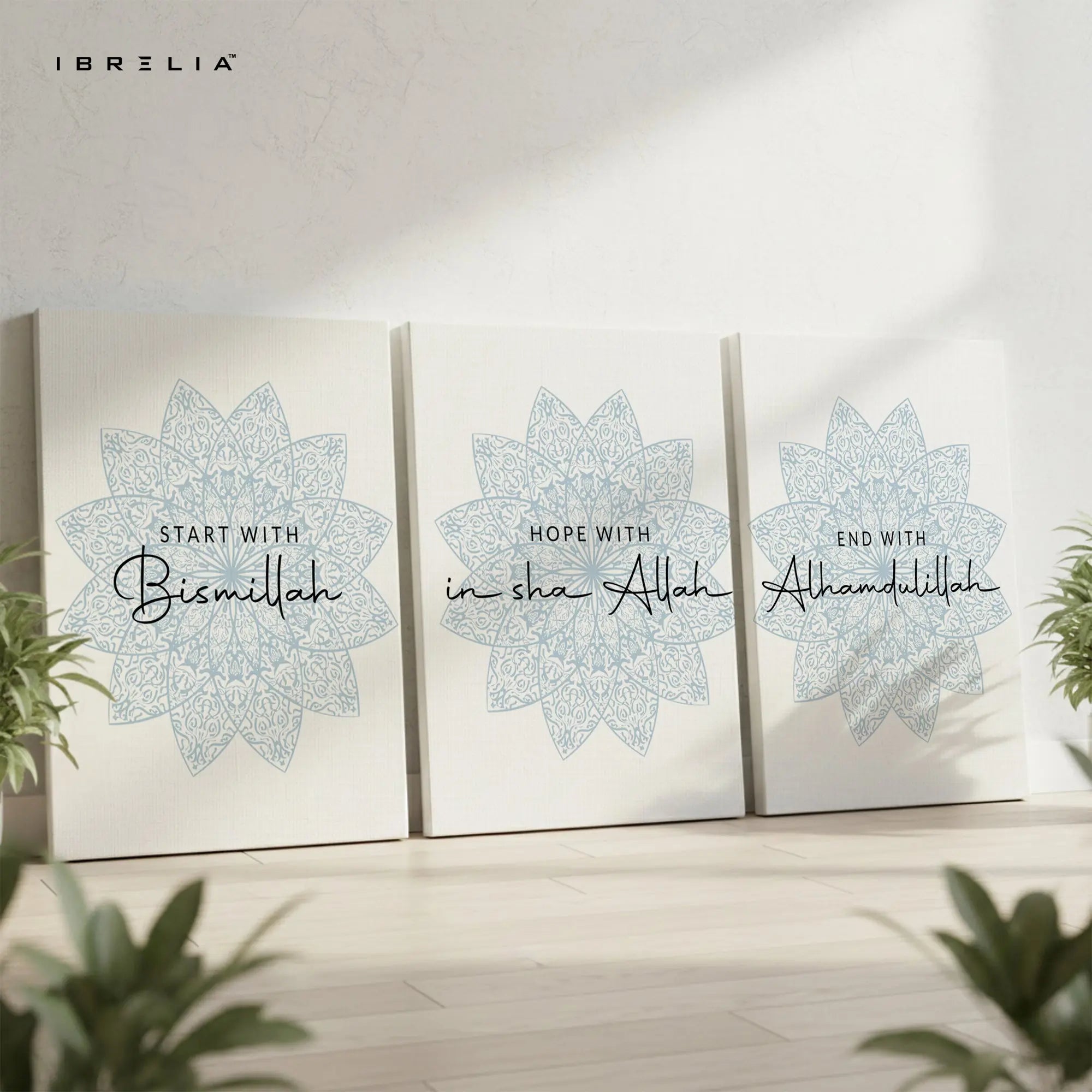 Bismillah InshaAllah Alhamdulillah 3 Panel Islamic 4K Ultra HD Wall Art in Pakistan | IBRELIA™ IBRELIA