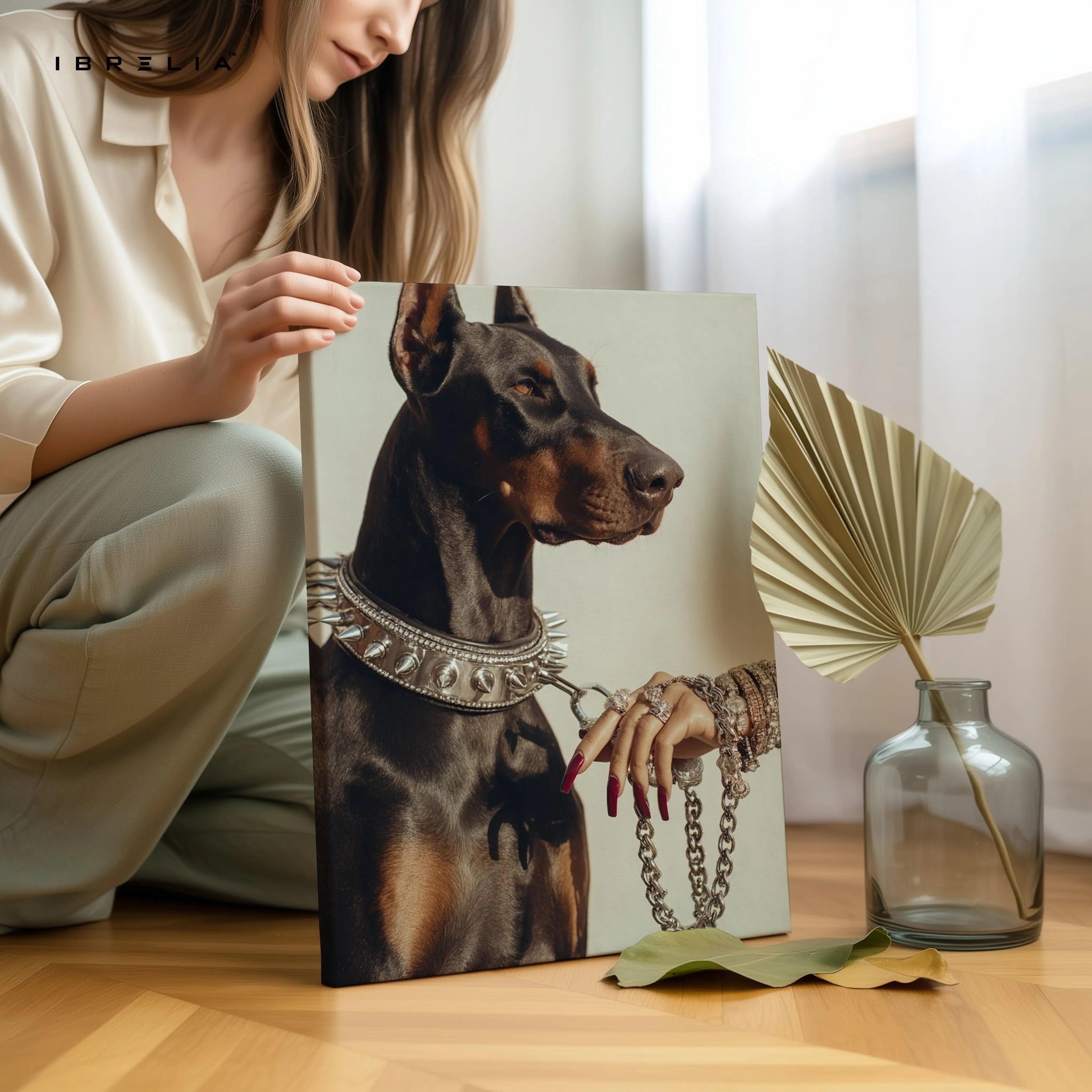 Luxury Doberman with Chain Collar – 4K Ultra Wrap Frame Wall Art in Pakistan | IBRELIA™ IBRELIA