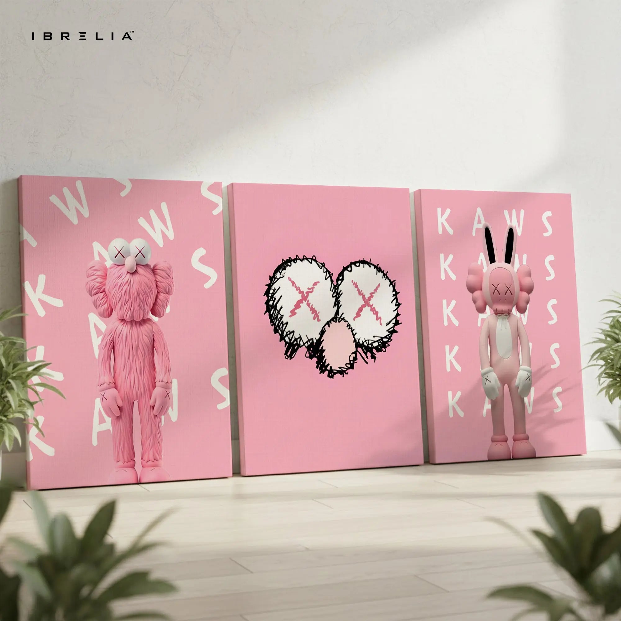 Pink KAWS Inspired Pop Art 3 Panel 4K Ultra HD Wall Art in Pakistan | IBRELIA™ IBRELIA