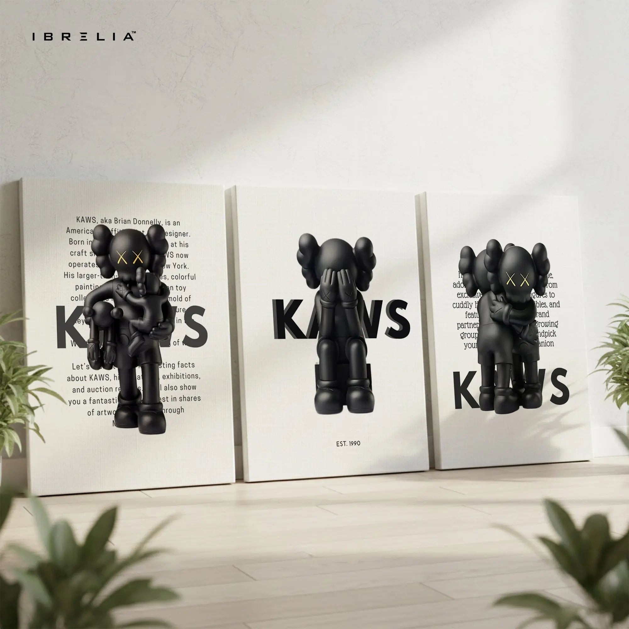 Black KAWS Companion Minimal Art 3 Panel 4K Ultra HD Wall Art in Pakistan | IBRELIA™ IBRELIA