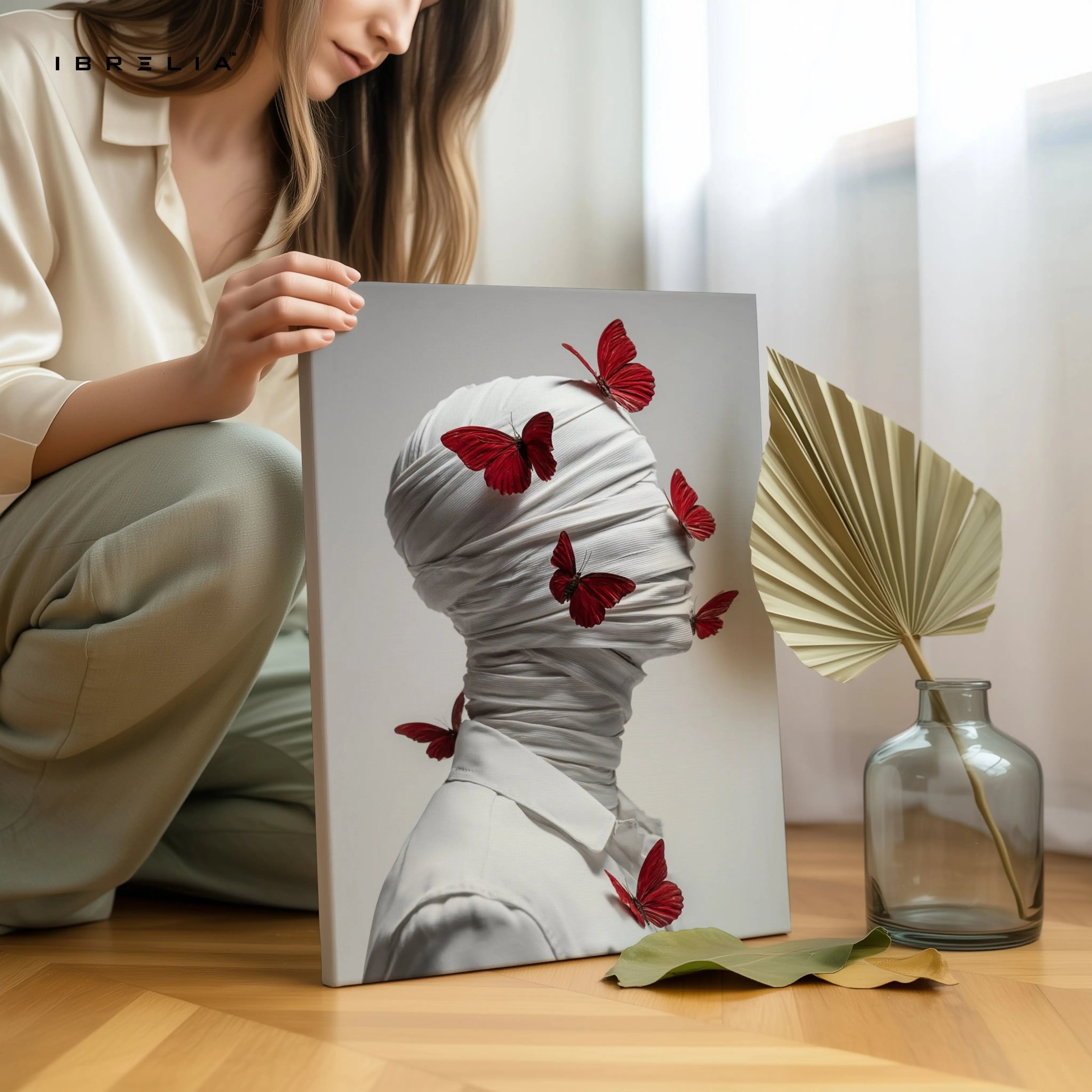 Crimson Butterflies Silence Art – 4K Ultra Wrap Frame Wall Art in Pakistan | IBRELIA™ IBRELIA