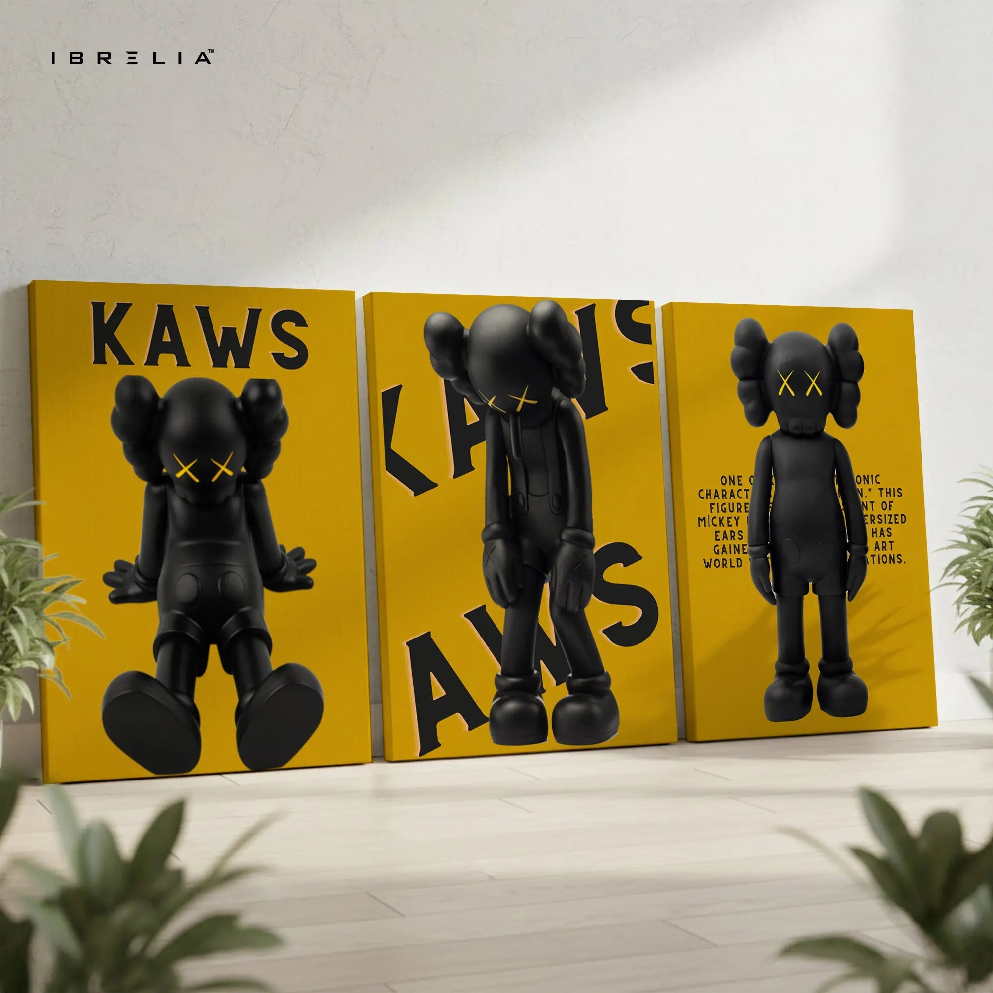 Yellow KAWS Companion Pop Art 3 Panel 4K Ultra HD Wall Art in Pakistan | IBRELIA™ IBRELIA