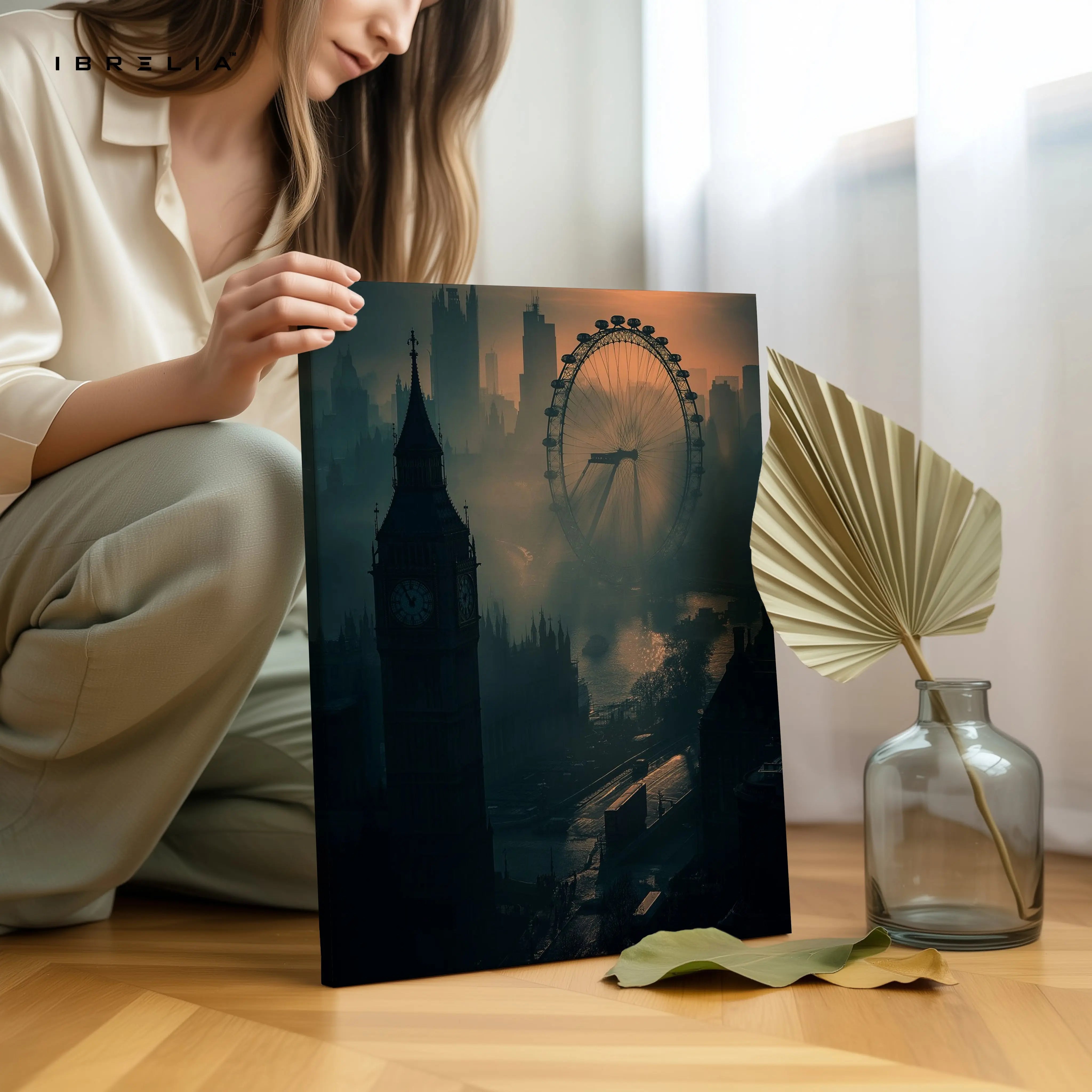 London Noir Skyline Art – Big Ben & London Eye Cinematic Wall Art | 4K Ultra Wrap Frame Wall Art in Pakistan | IBRELIA™ IBRELIA