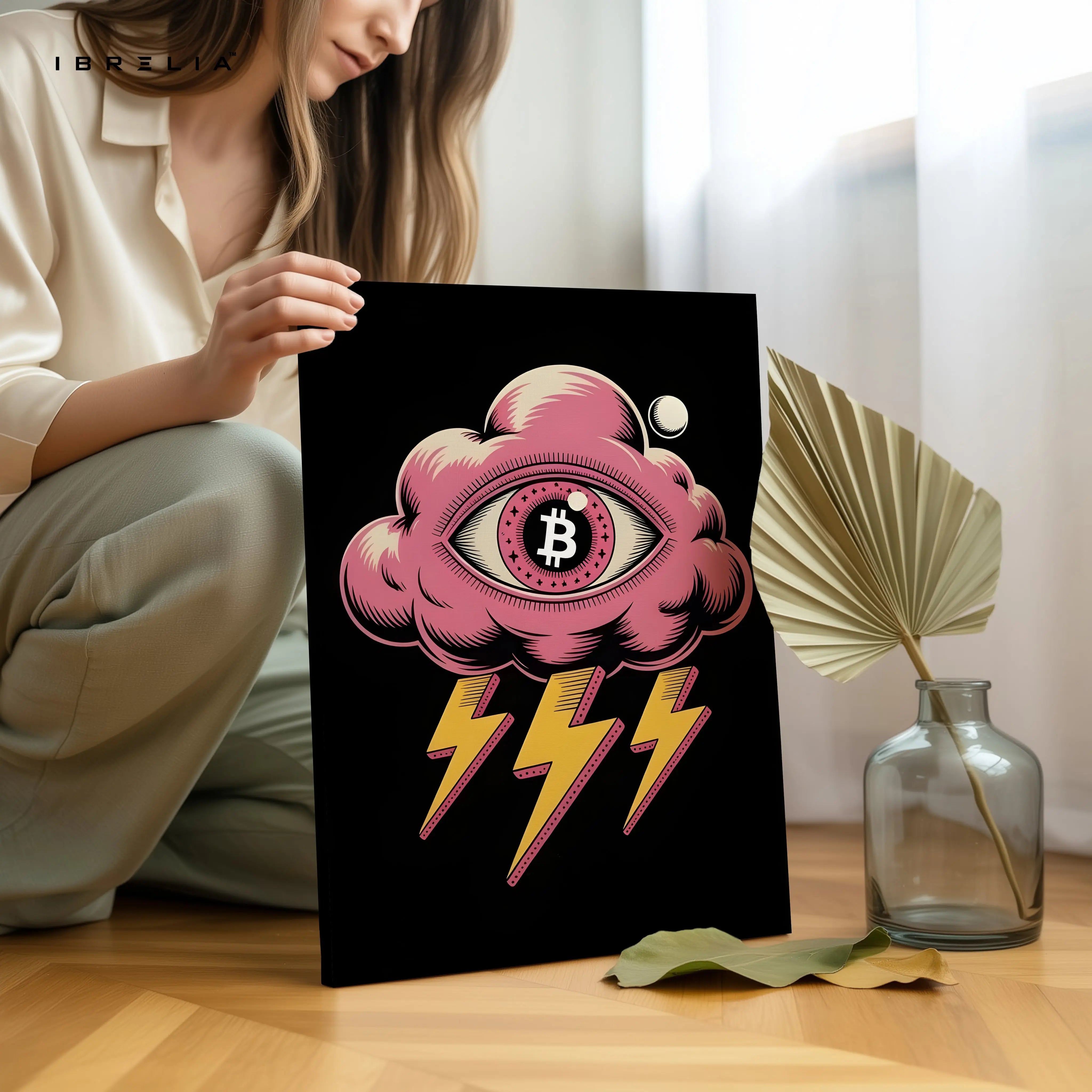 Bitcoin Storm Vision – 4K Ultra Wrap Frame Crypto Pop Art Wall Art | IBRELIA™ IBRELIA