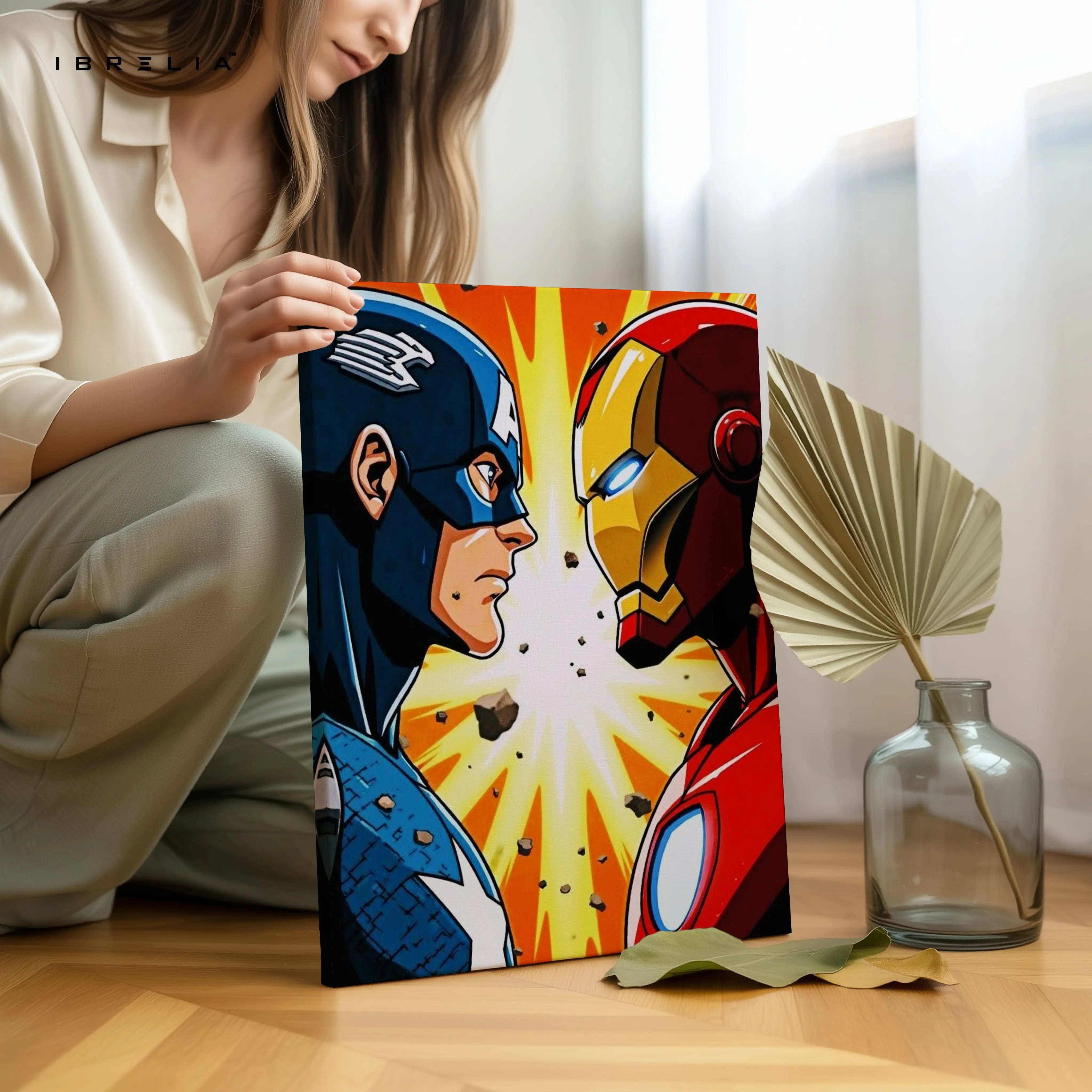 Heroes Face-Off Pop Art – Iconic Superhero Clash Wall Art | 4K Ultra Wrap Frame Wall Art in Pakistan | IBRELIA™ IBRELIA