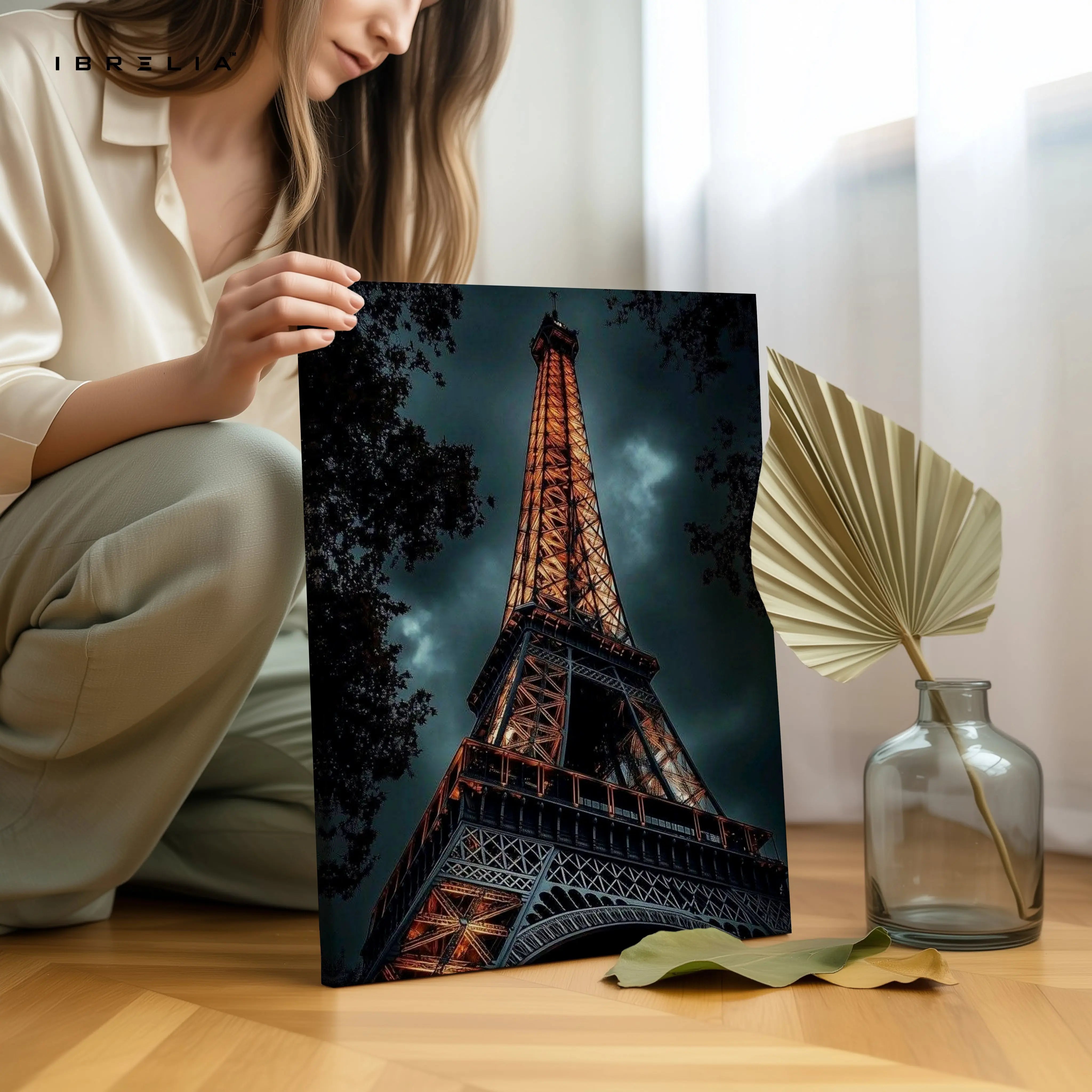 Eiffel Tower Noir Art – Dark Cinematic Paris Cityscape Wall Art | 4K Ultra Wrap Frame Wall Art in Pakistan | IBRELIA™ IBRELIA