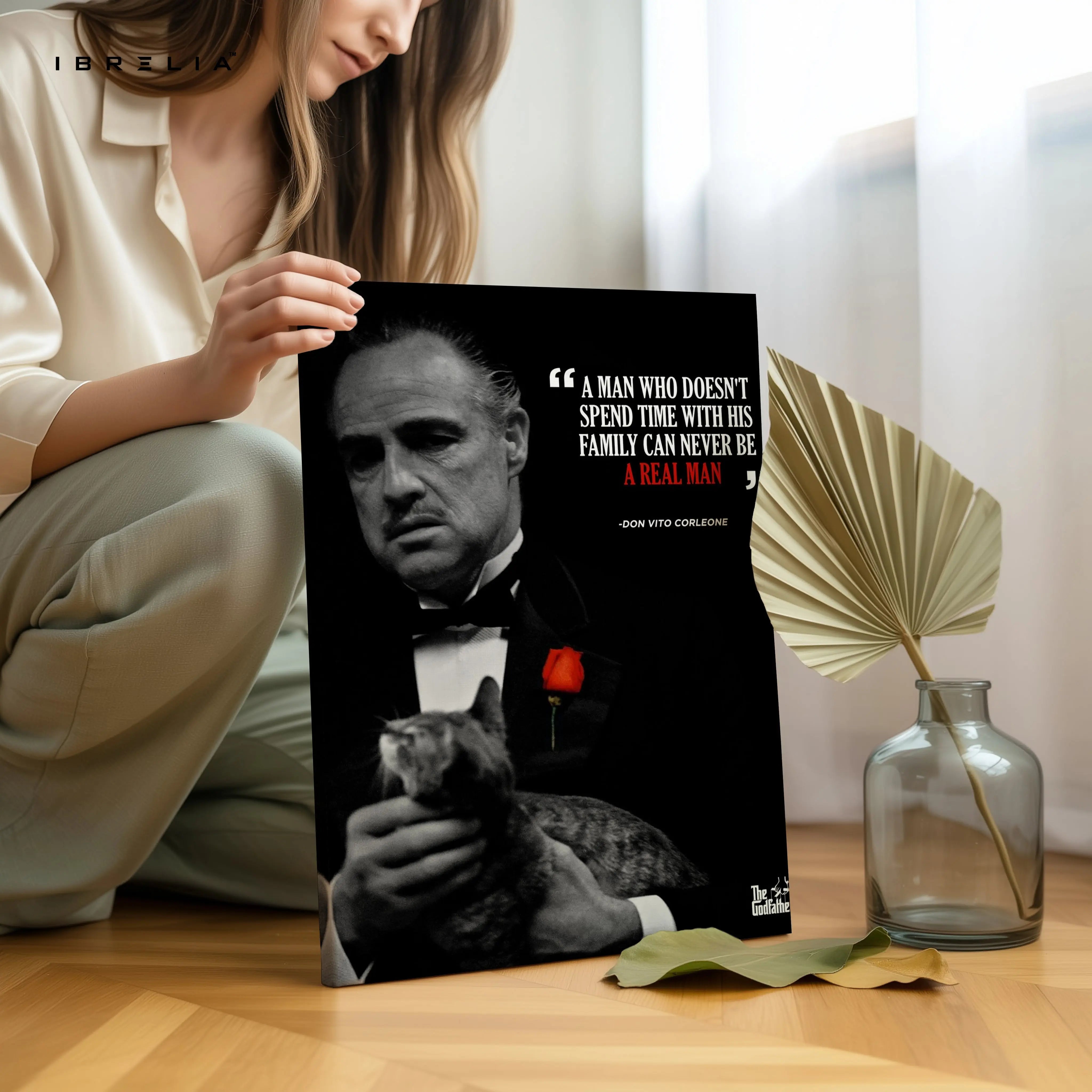 A Real Man Values Family – Don Vito Corleone Quote Art | 4K Ultra Wrap Frame Wall Art in Pakistan | IBRELIA™ IBRELIA